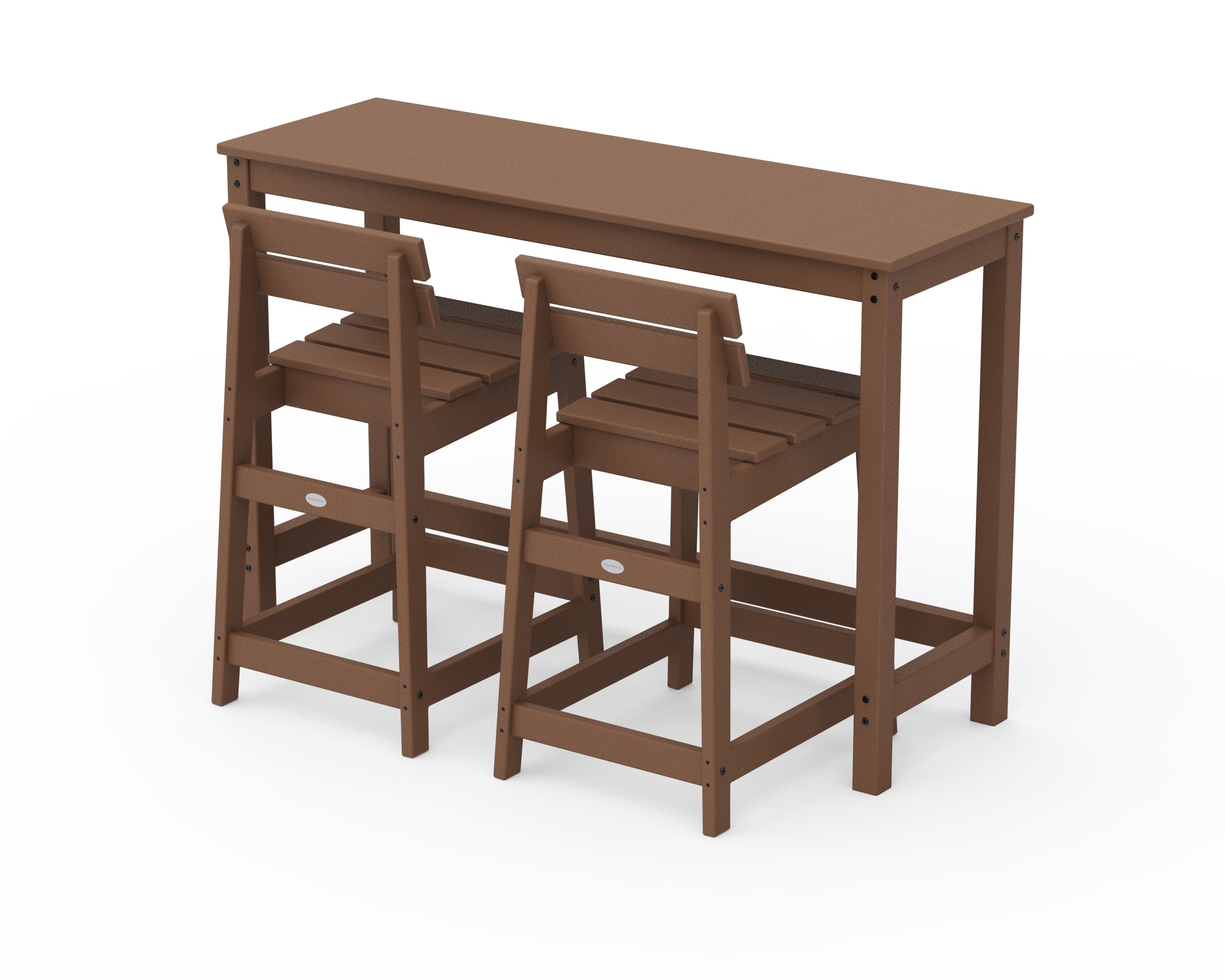 POLYWOOD Modern Studio Plaza Lowback Counter Chair 3-Piece Balcony Set in Teak