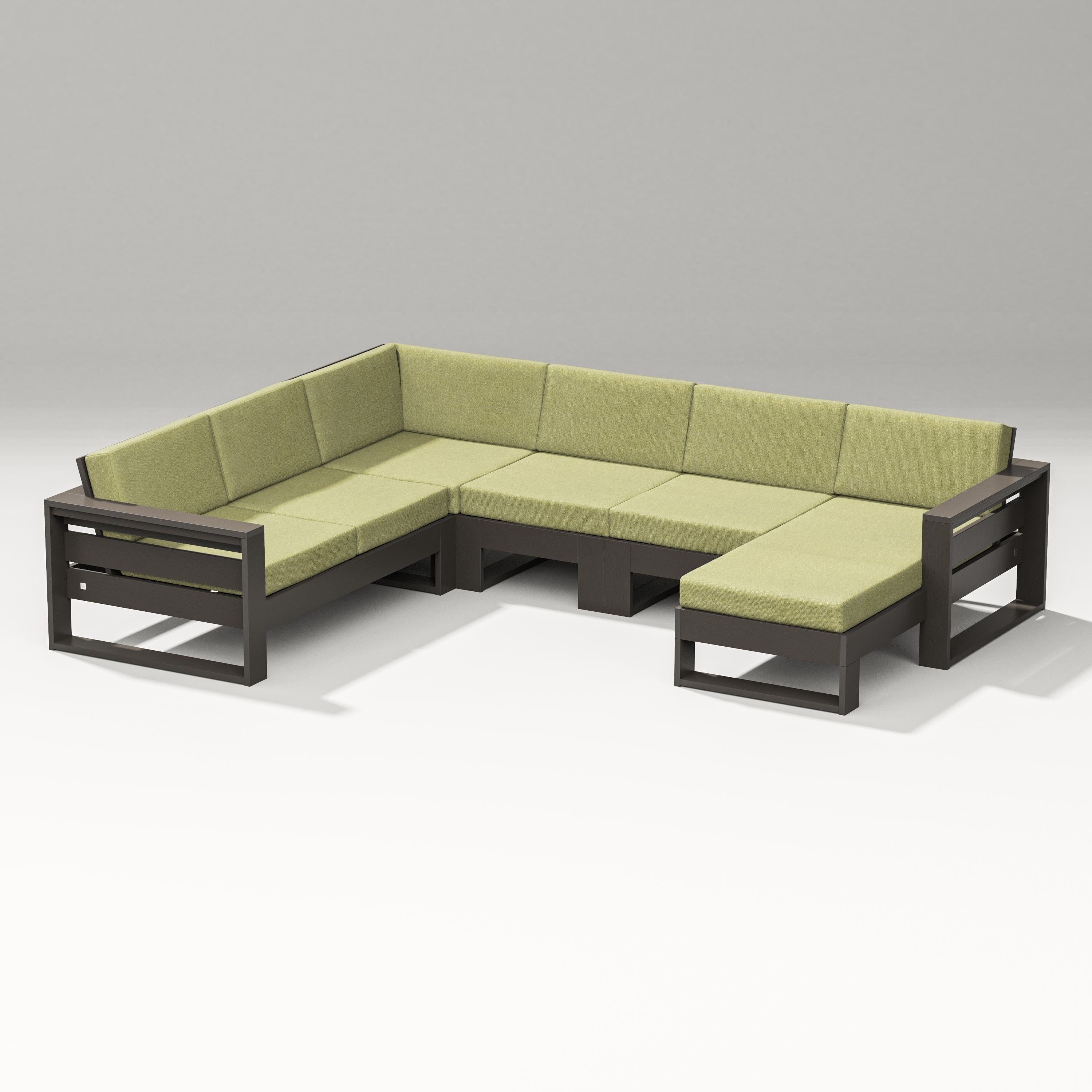 PW Designer Series Latitude Corner Sectional with Right Chaise in Vintage Coffee / Chartreuse Boucle