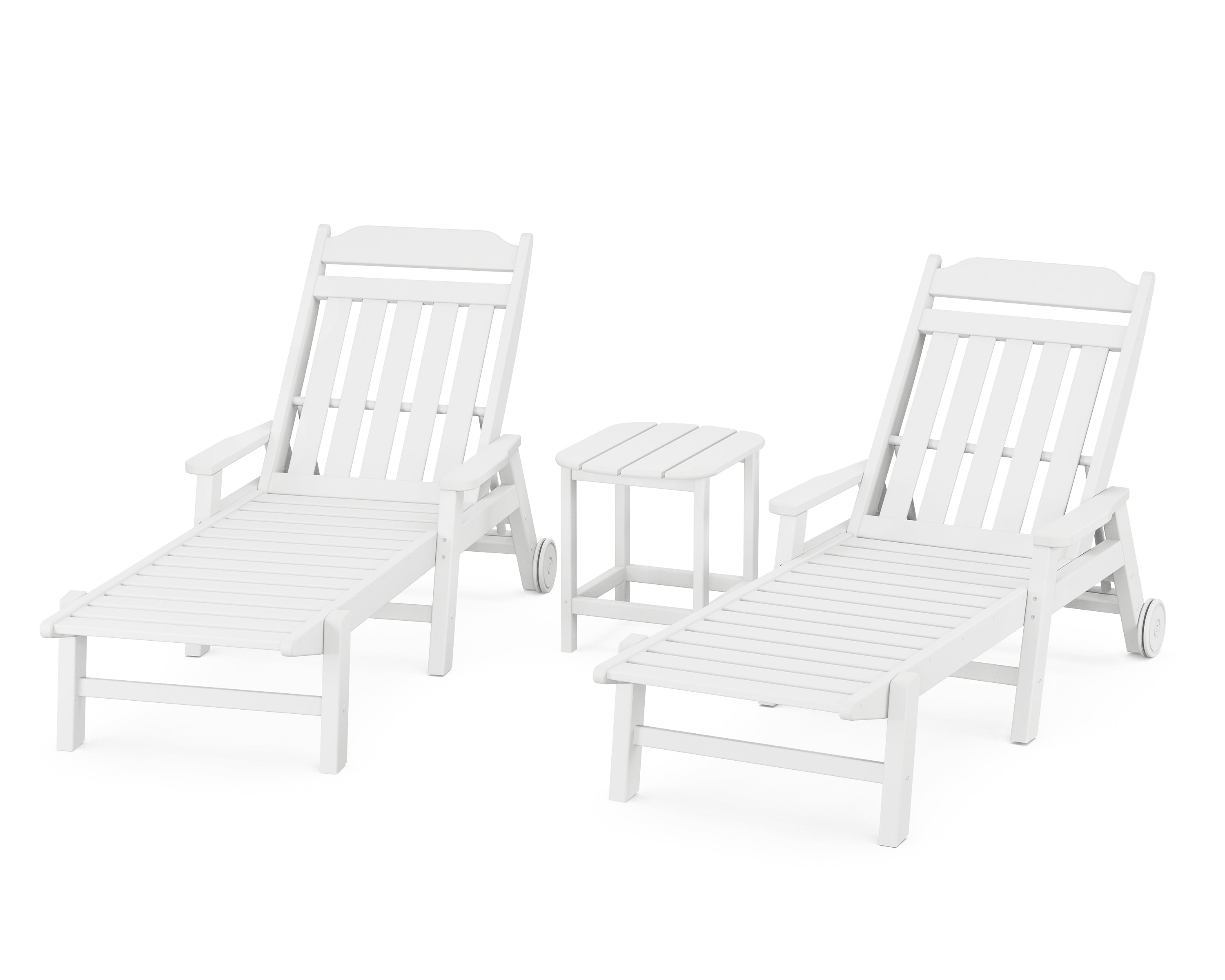 POLYWOOD Country Living 3-Piece Chaise Set with Arms and Wheels in White