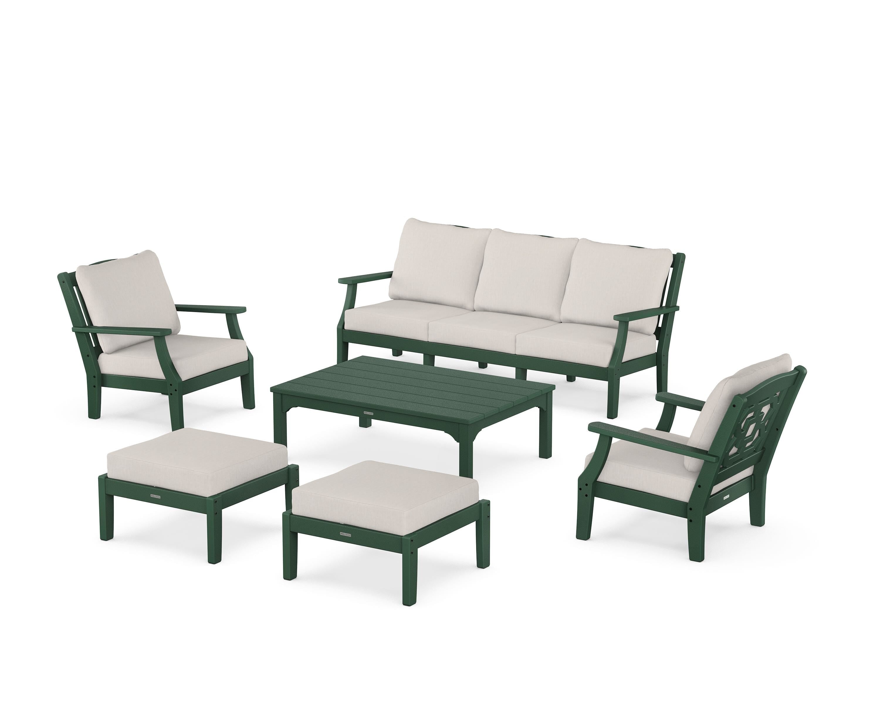 Martha Stewart by POLYWOOD Chinoiserie 6-Piece Lounge Sofa Set in Green / Cast Ash