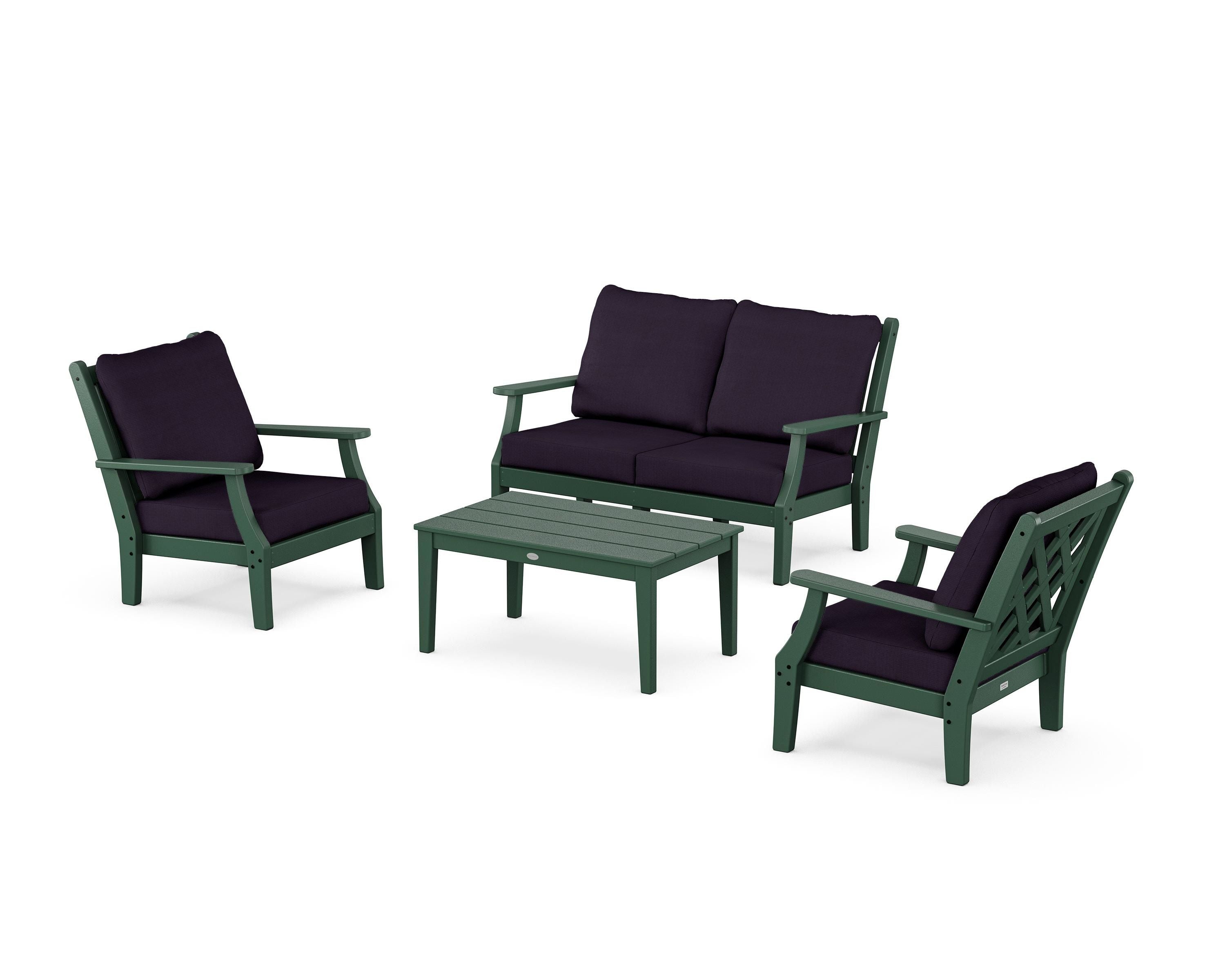 Country Living Wovendale 4-Piece Deep Seating Set with Loveseat in Green / Navy Linen