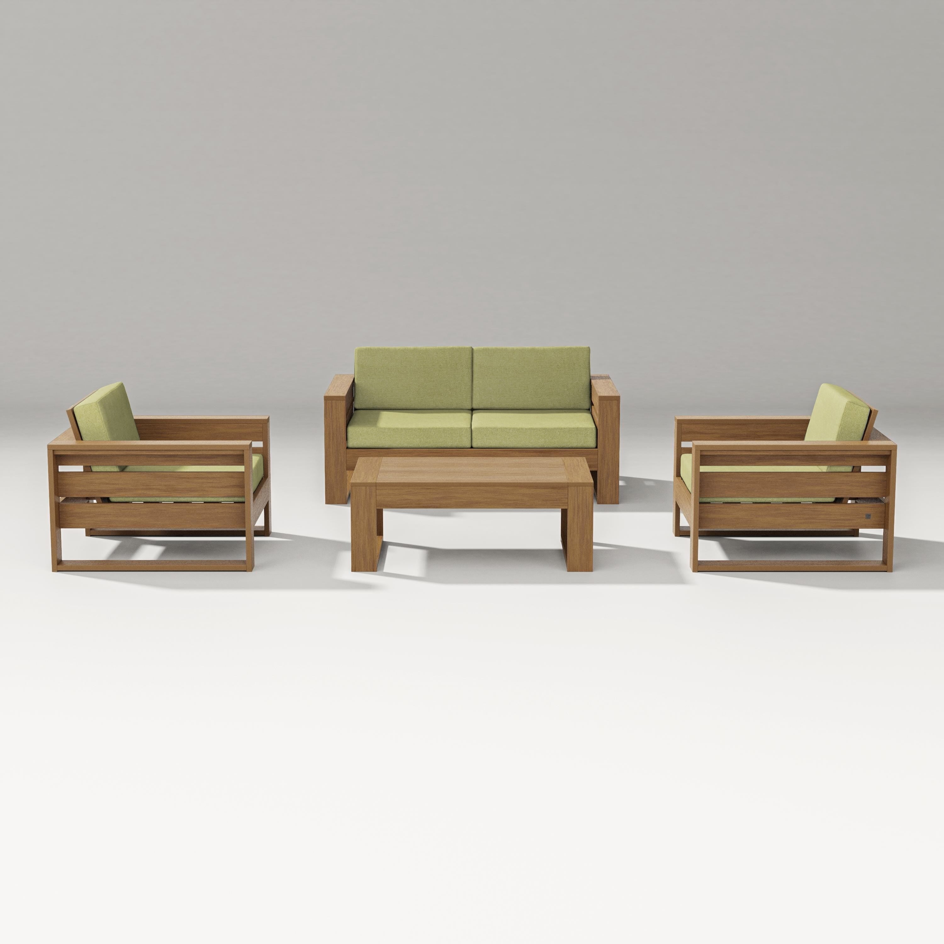 PW Designer Series Latitude 4-Piece Lounge Loveseat Set in Natural / Chartreuse Boucle