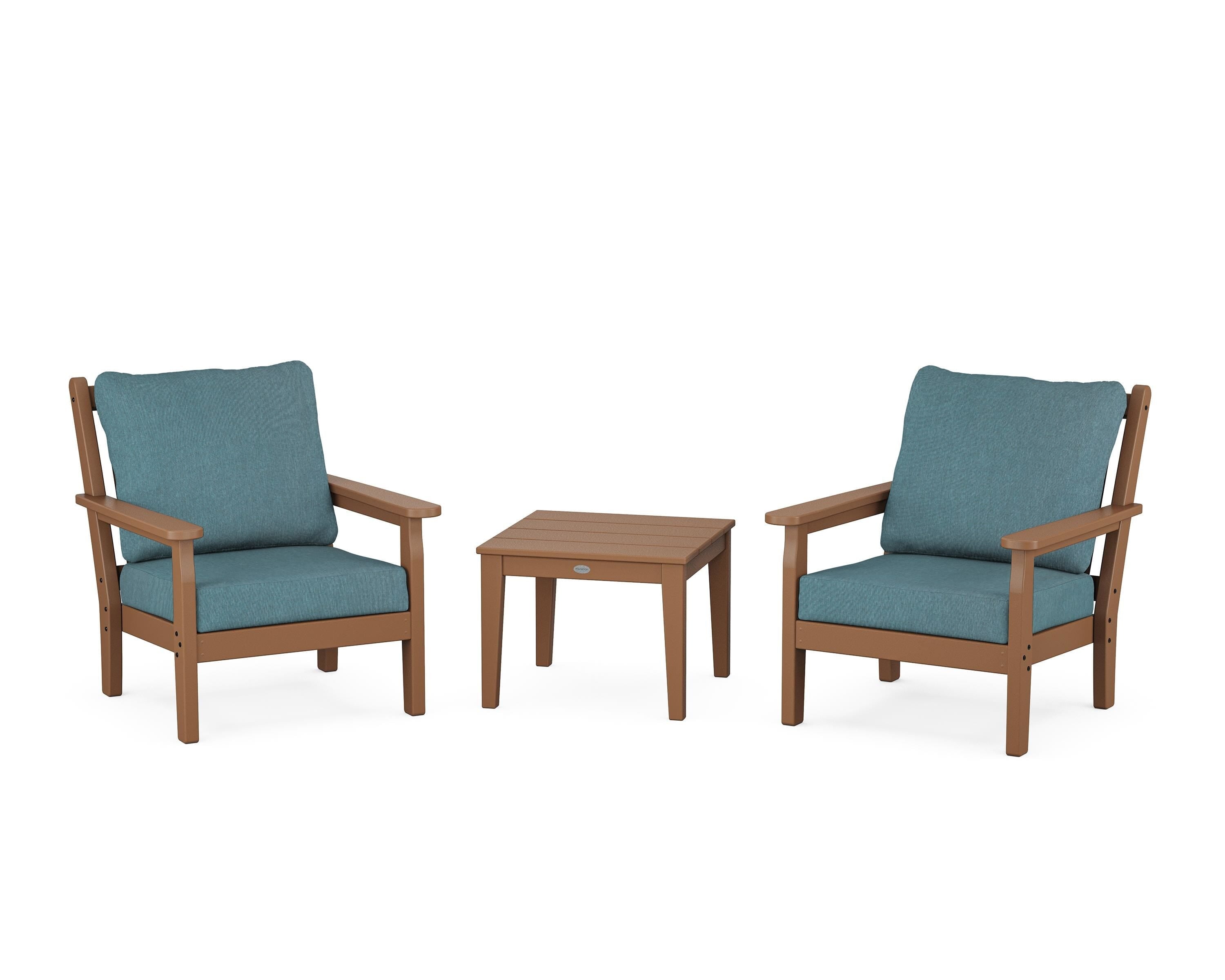 POLYWOOD Chippendale 3-Piece Deep Seating Set in Teak / Ocean Teal