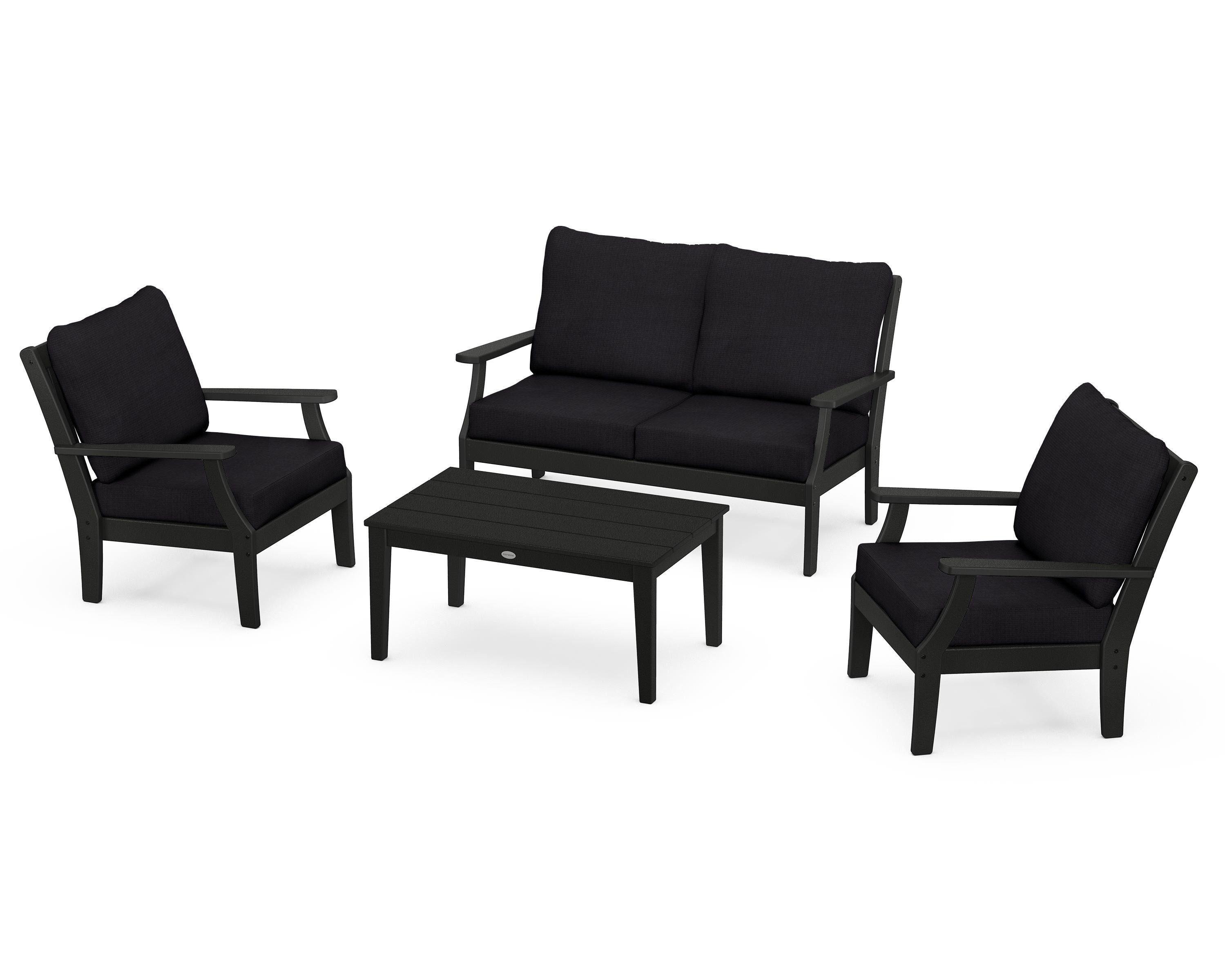 POLYWOOD Braxton 4-Piece Deep Seating Chair Set in Black / Midnight Linen