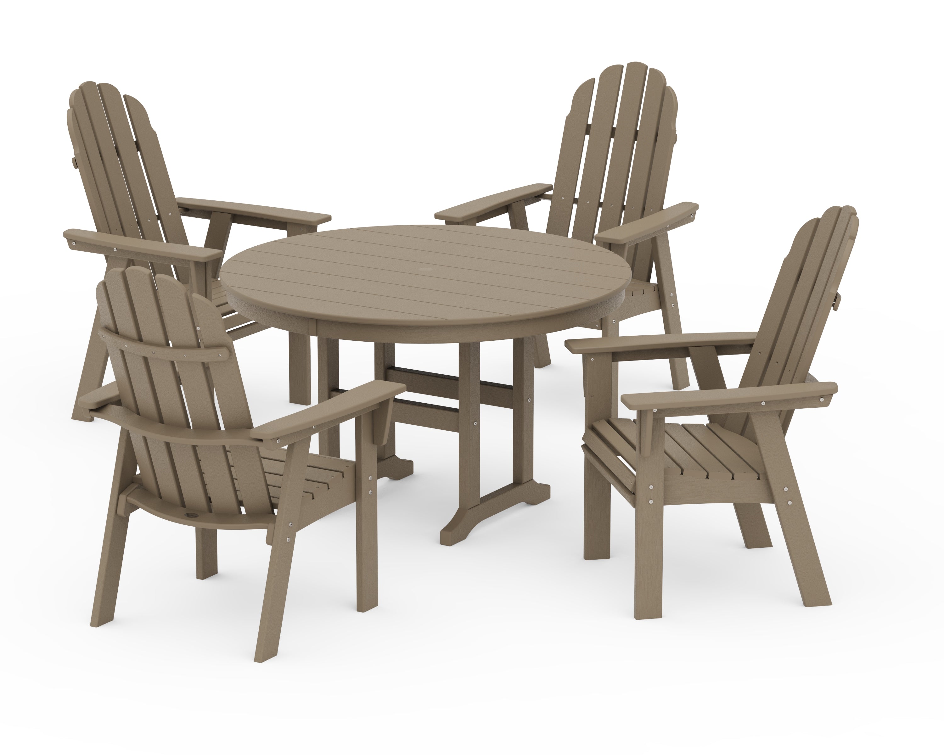 POLYWOOD Vineyard Curveback Adirondack 5-Piece Round Farmhouse Dining Set in Vintage Sahara