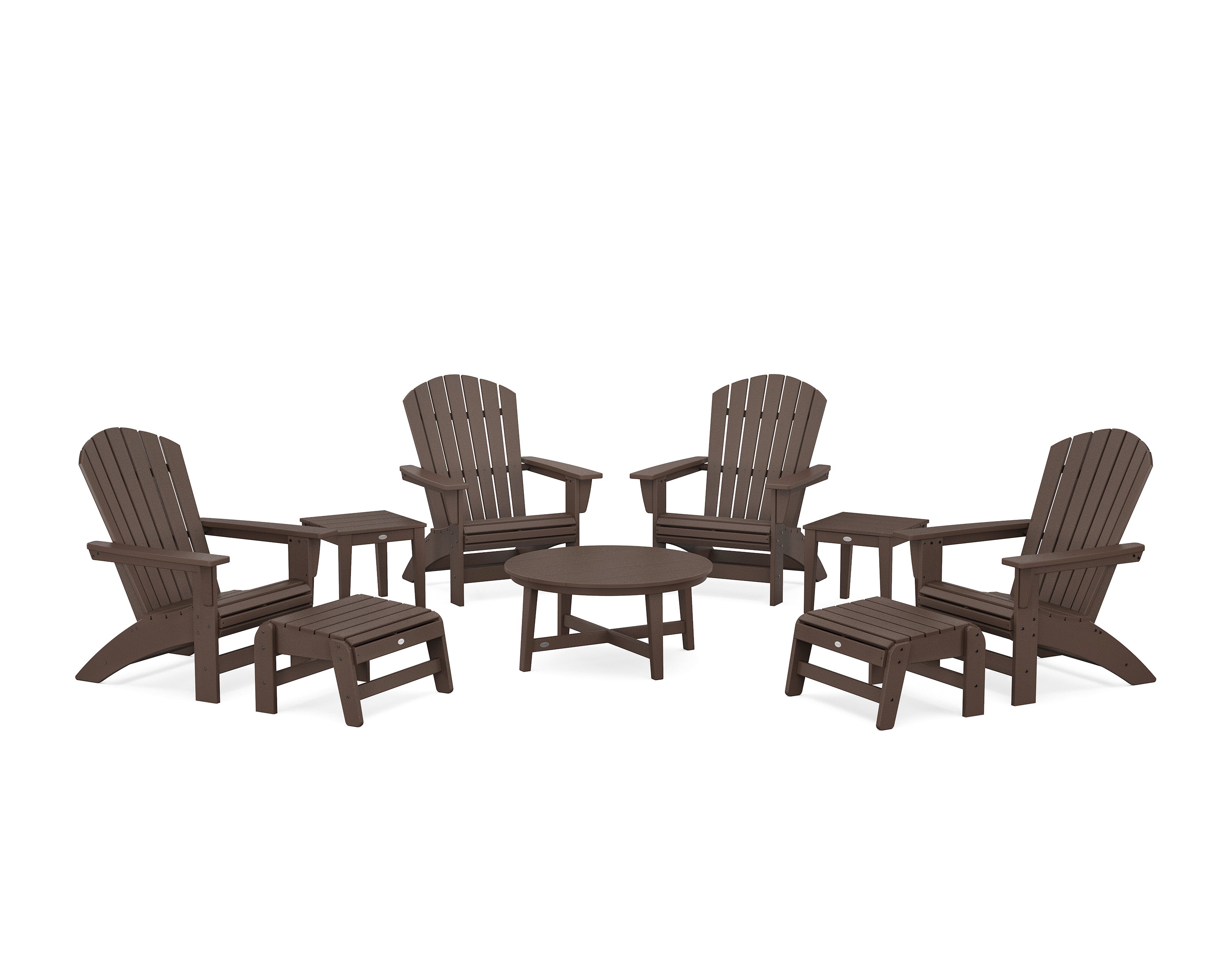 POLYWOOD® Nautical Grand Adirondack 9-Piece Conversation Set in Mahogany