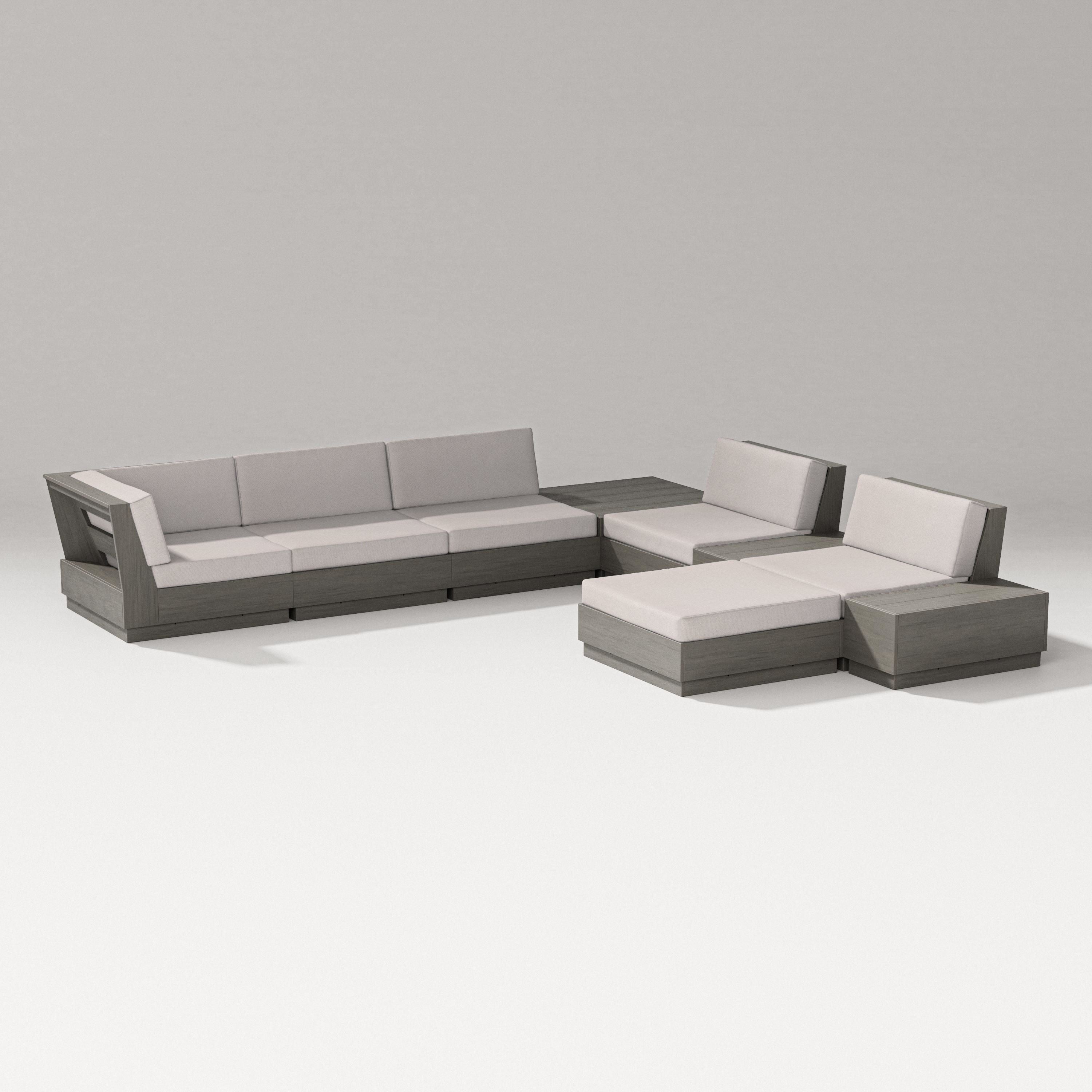 PW Designer Series Elevate 9-Piece Conversation Sectional in Driftwood / Dune Burlap