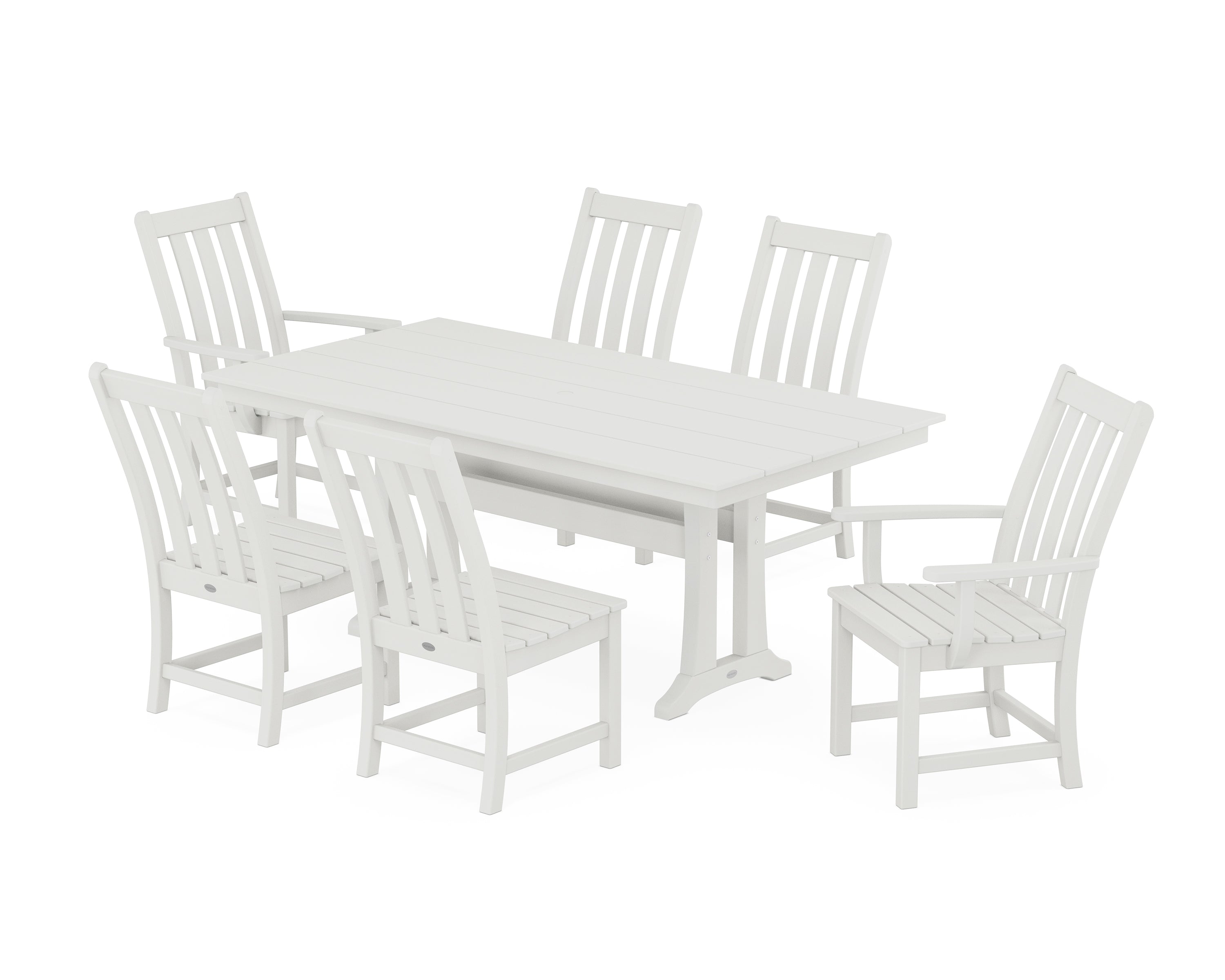 POLYWOOD® Vineyard 7-Piece Farmhouse Dining Set with Trestle Legs in Vintage White