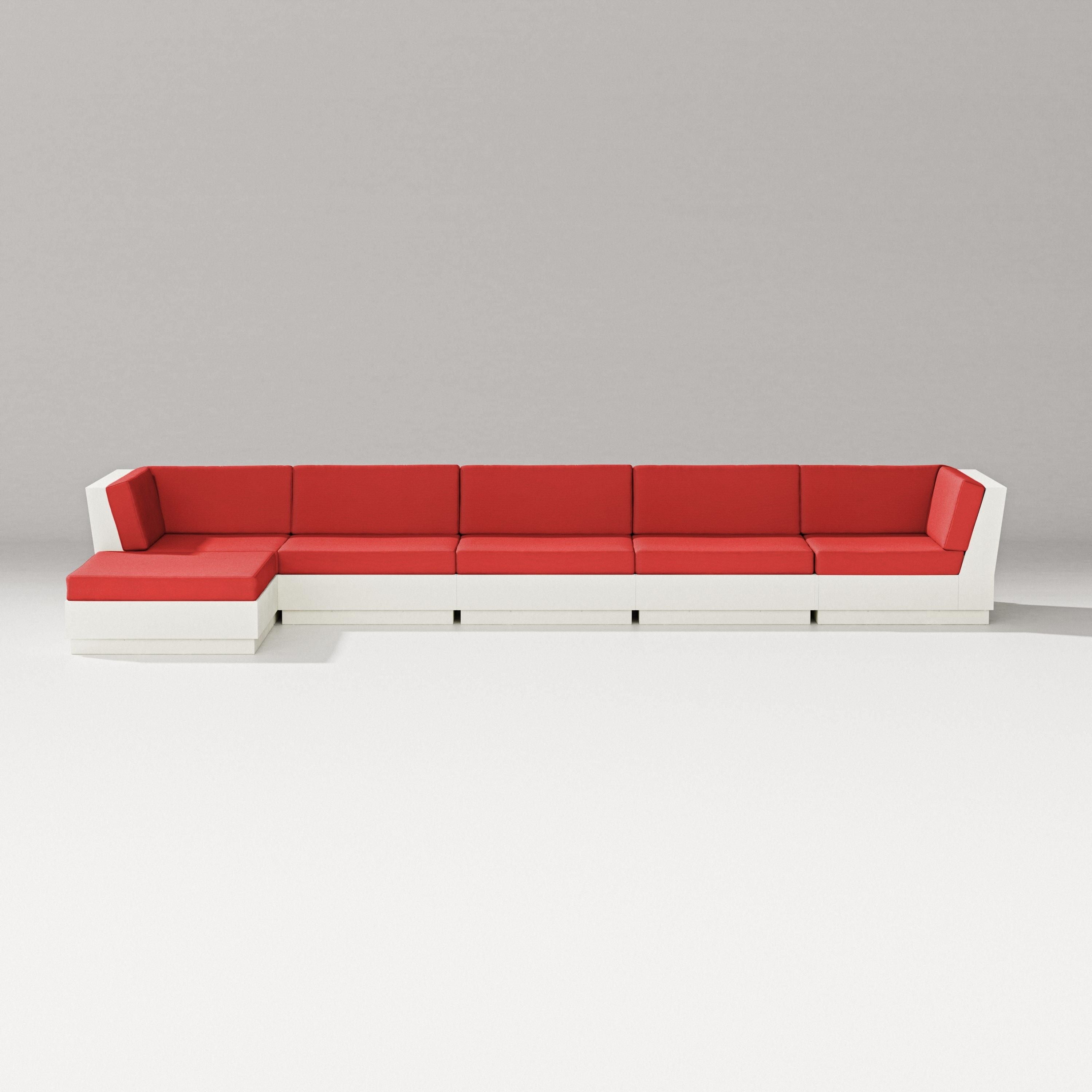 PW Designer Series Elevate 6-Piece Chaise Sectional in Vintage White / Crimson Linen