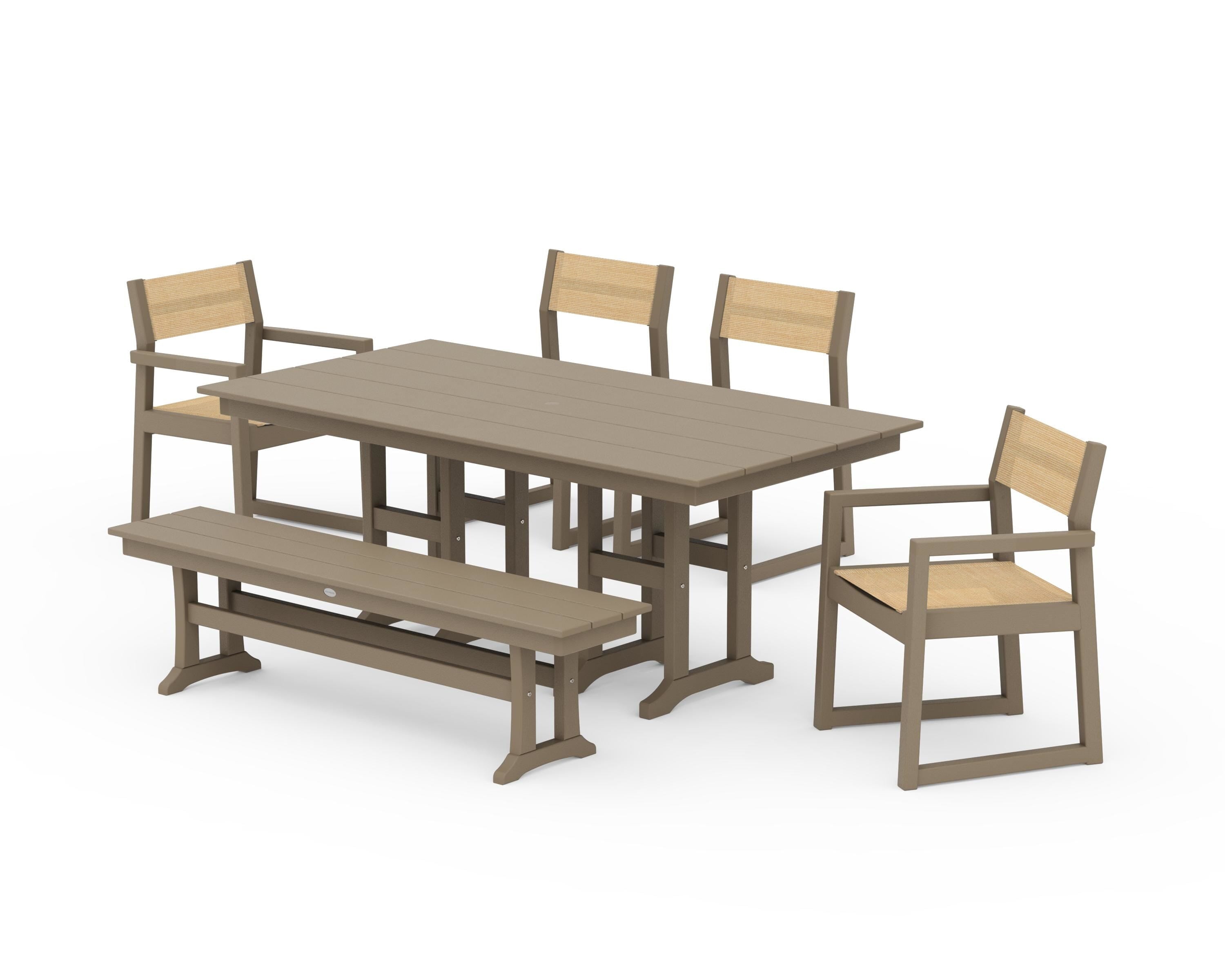 POLYWOOD EDGE Sling 6-Piece Farmhouse Dining Set in Vintage Sahara / Dupioni Apricot Sling
