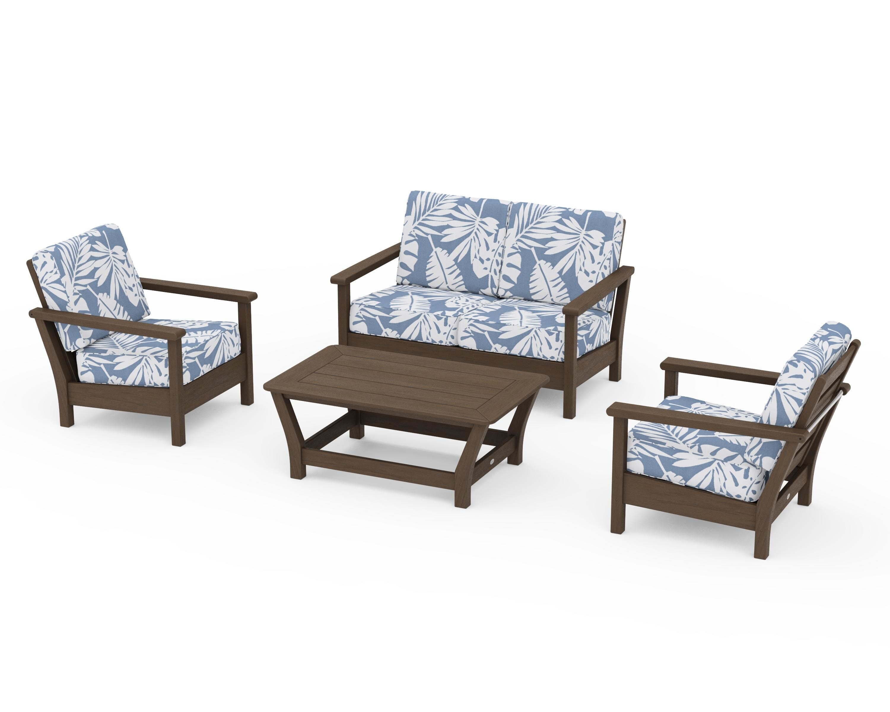 POLYWOOD Harbour 4-Piece Deep Seating Set in Kona / Leaf Sky Blue