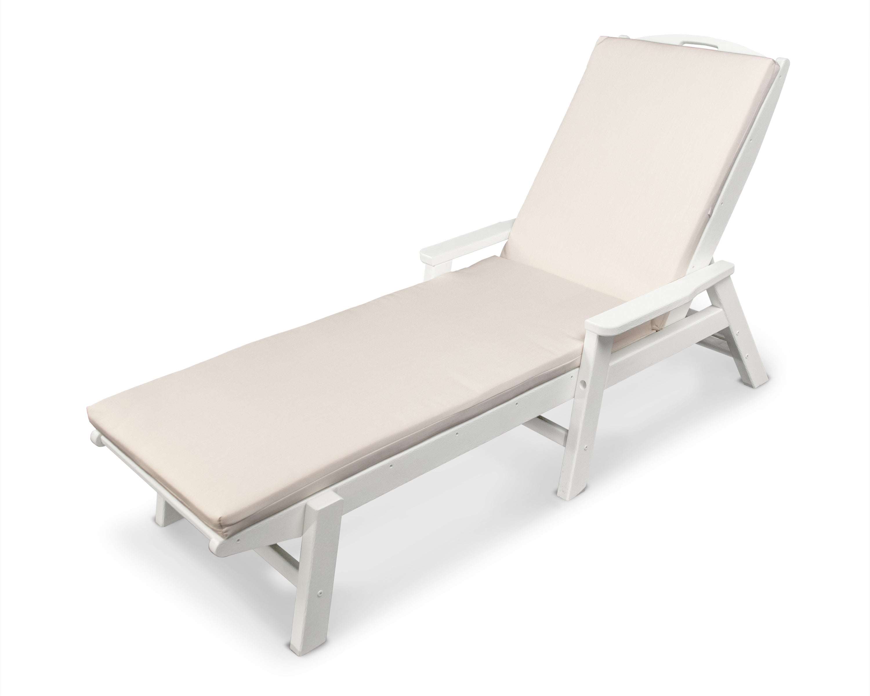 POLYWOOD® Nautical Chaise with Arms and Ateeva™ Cushion in White / Bird's Eye