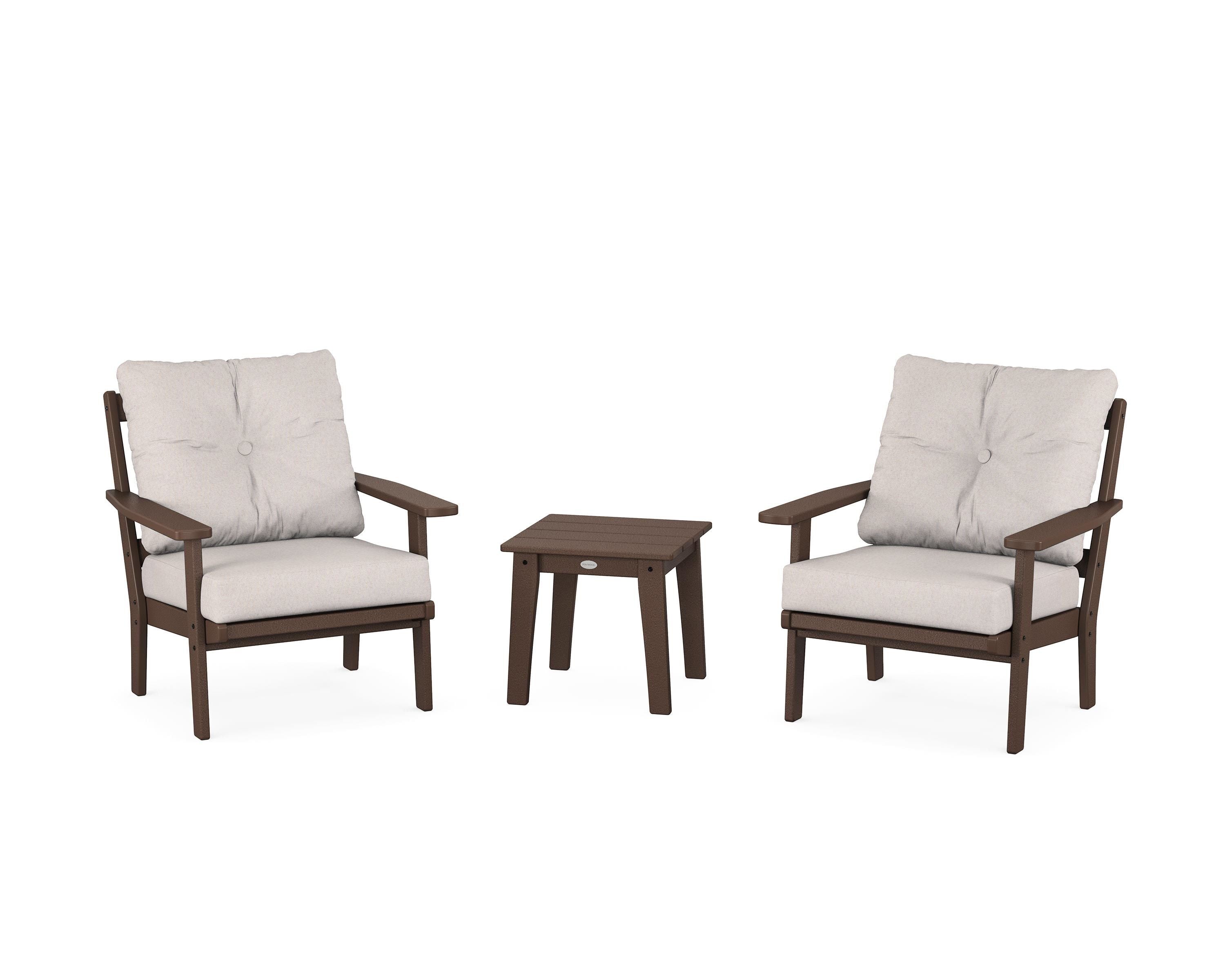 POLYWOOD Oxford 3-Piece Deep Seating Set in Mahogany / Dune Burlap