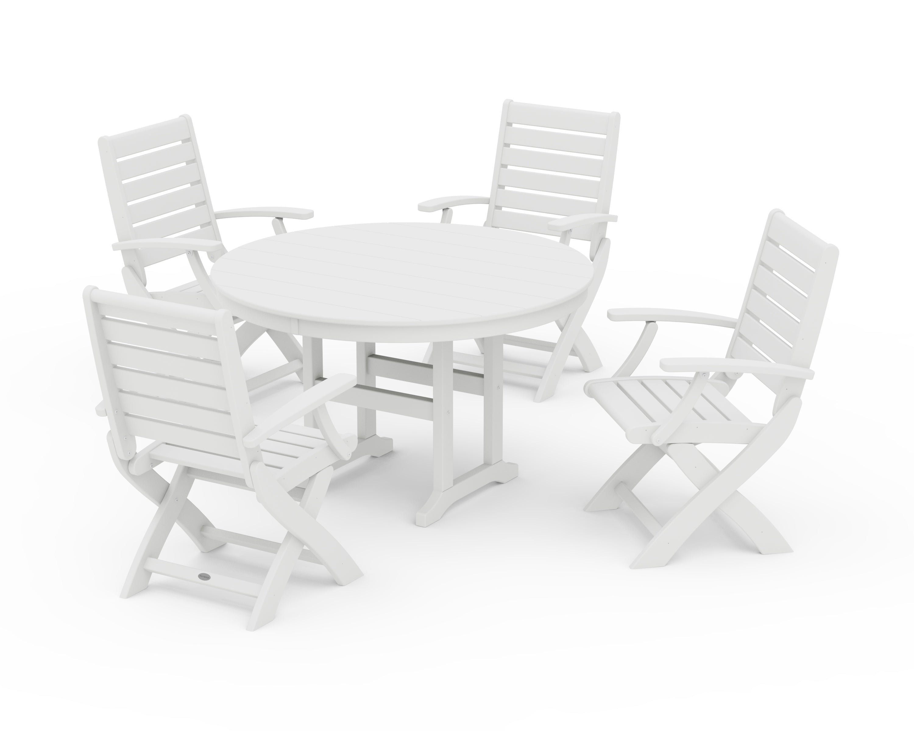 POLYWOOD Signature Folding Chair 5-Piece Round Farmhouse Dining Set in White