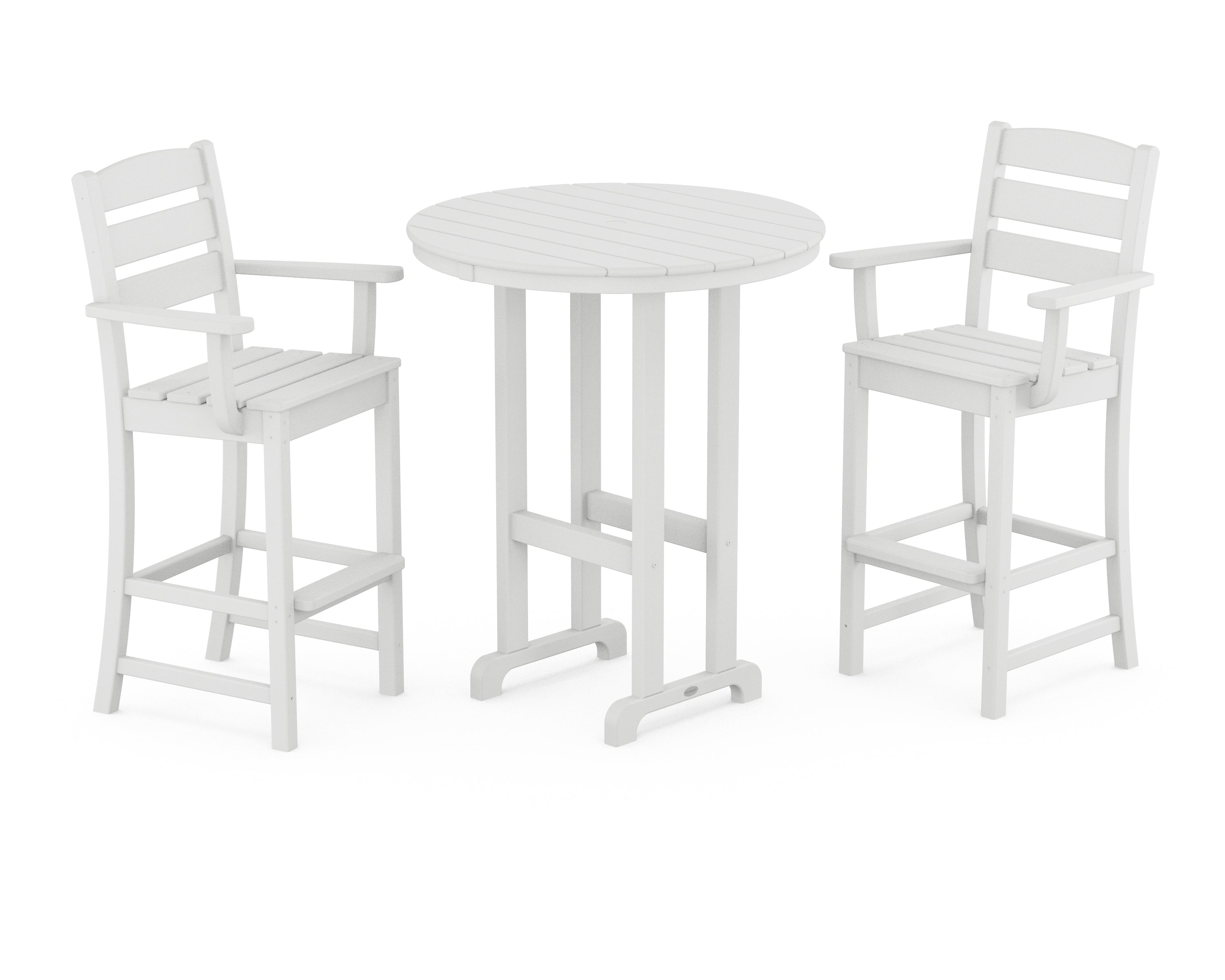 POLYWOOD® Lakeside 3-Piece Round Bar Arm Chair Set in White