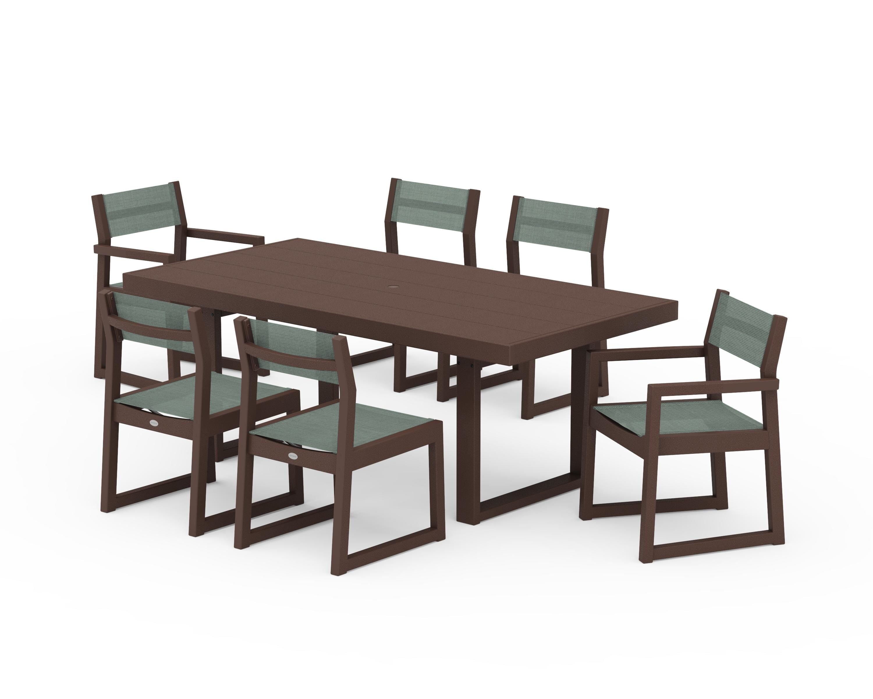 POLYWOOD EDGE Sling 7-Piece Dining Set in Mahogany / Dupioni Sea Mist Sling