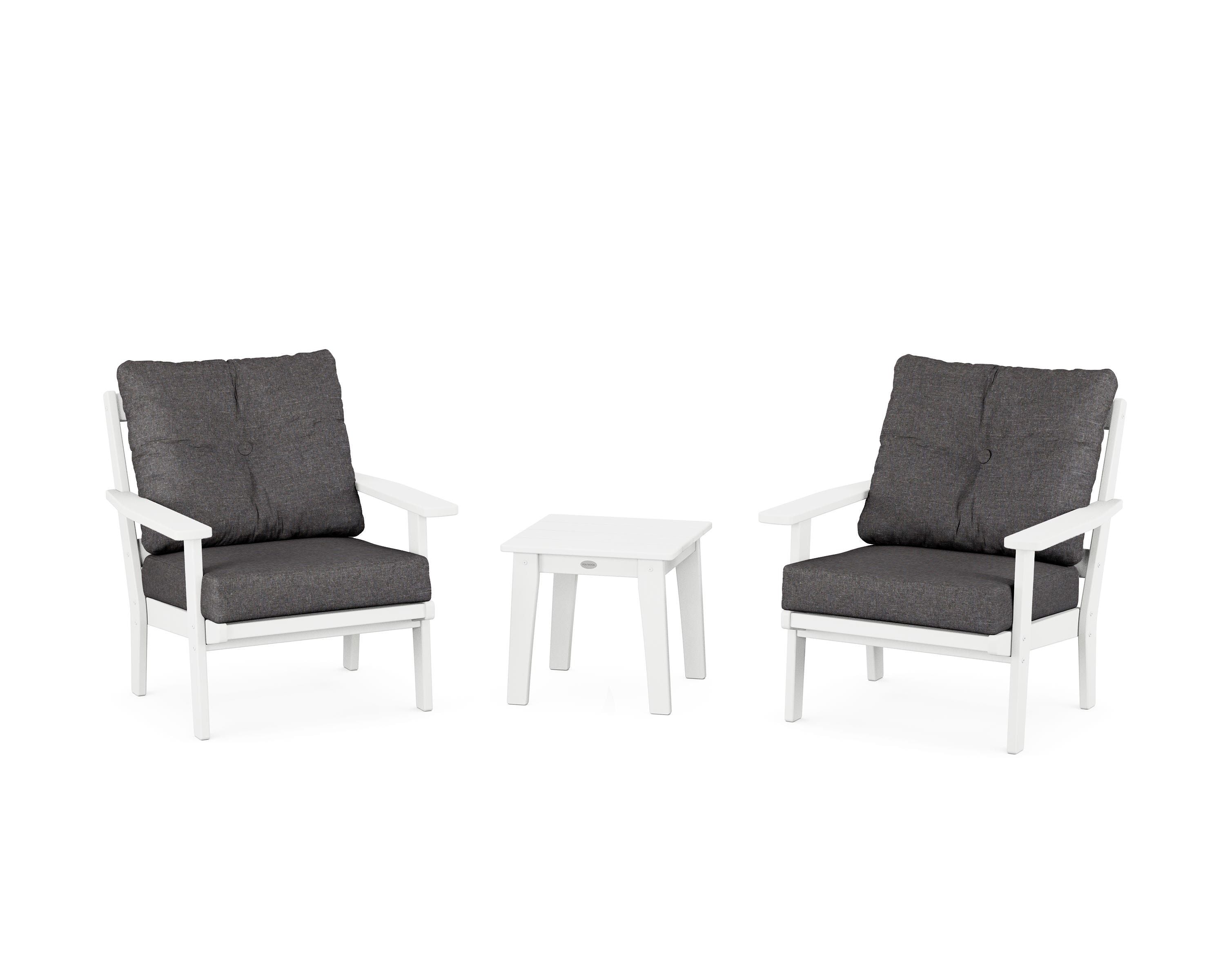 POLYWOOD Oxford 3-Piece Deep Seating Set in White / Ash Charcoal