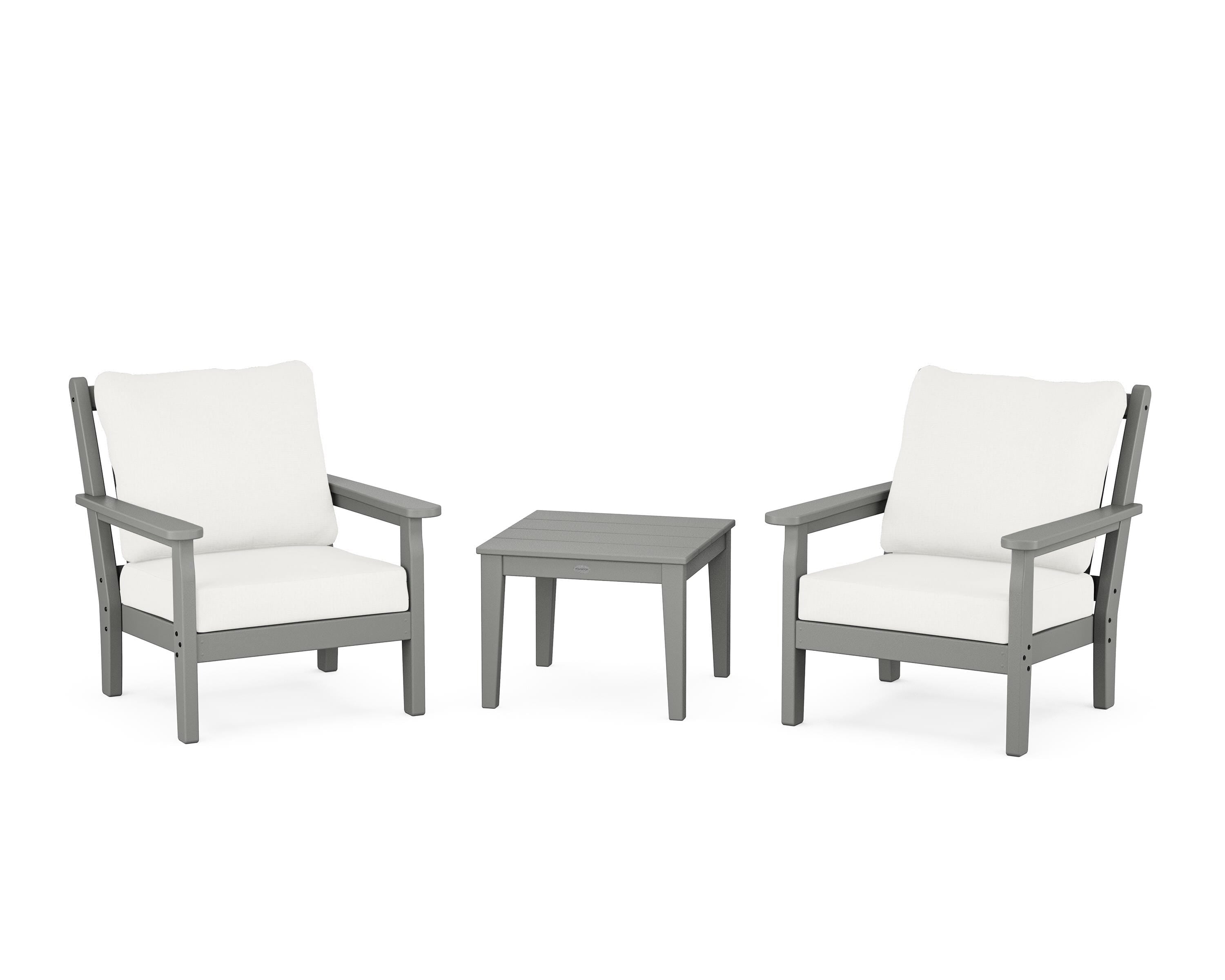 POLYWOOD Chippendale 3-Piece Deep Seating Set in Slate Grey / Natural Linen