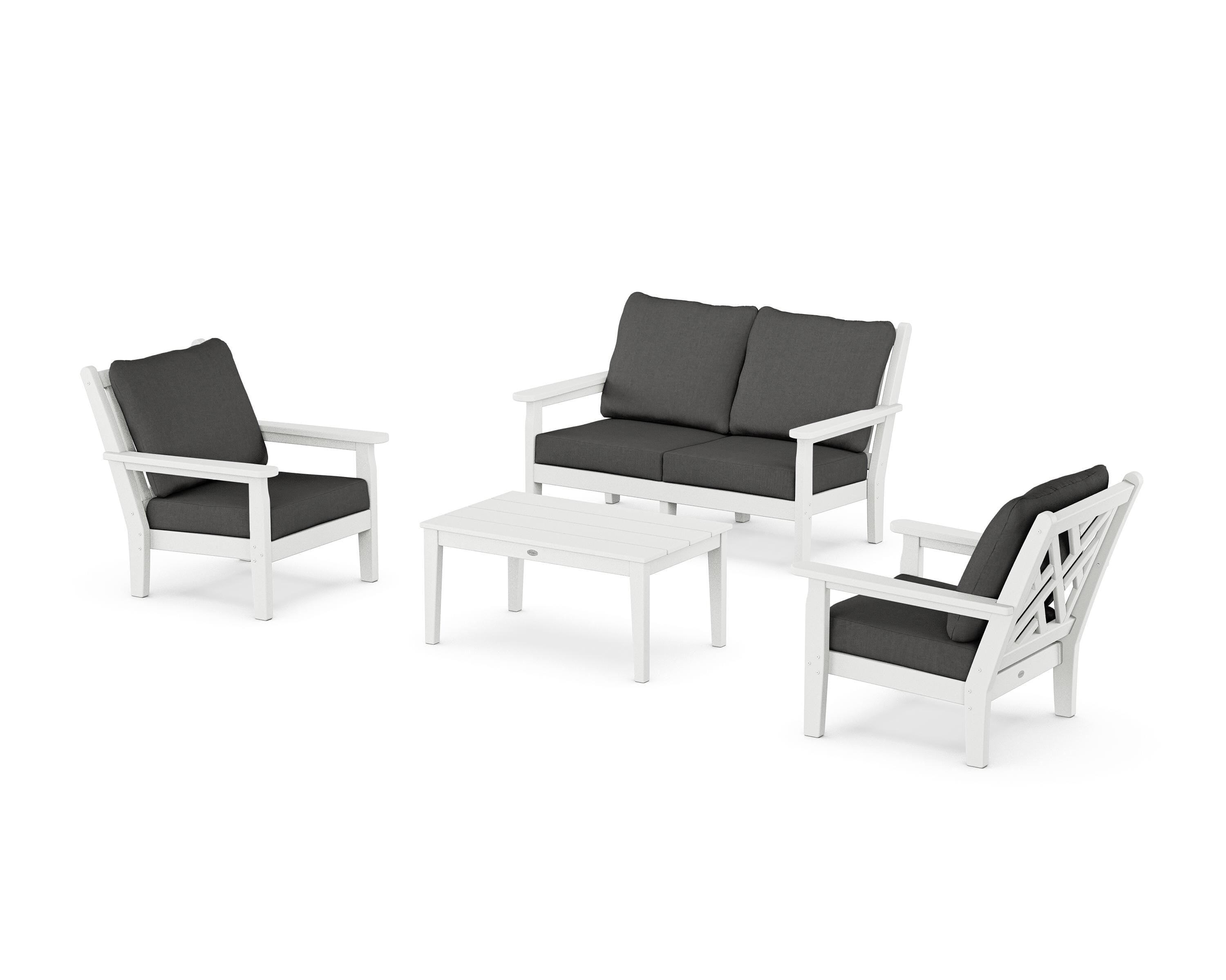 POLYWOOD Chippendale 4-Piece Deep Seating Set with Loveseat in White / Spectrum Carbon