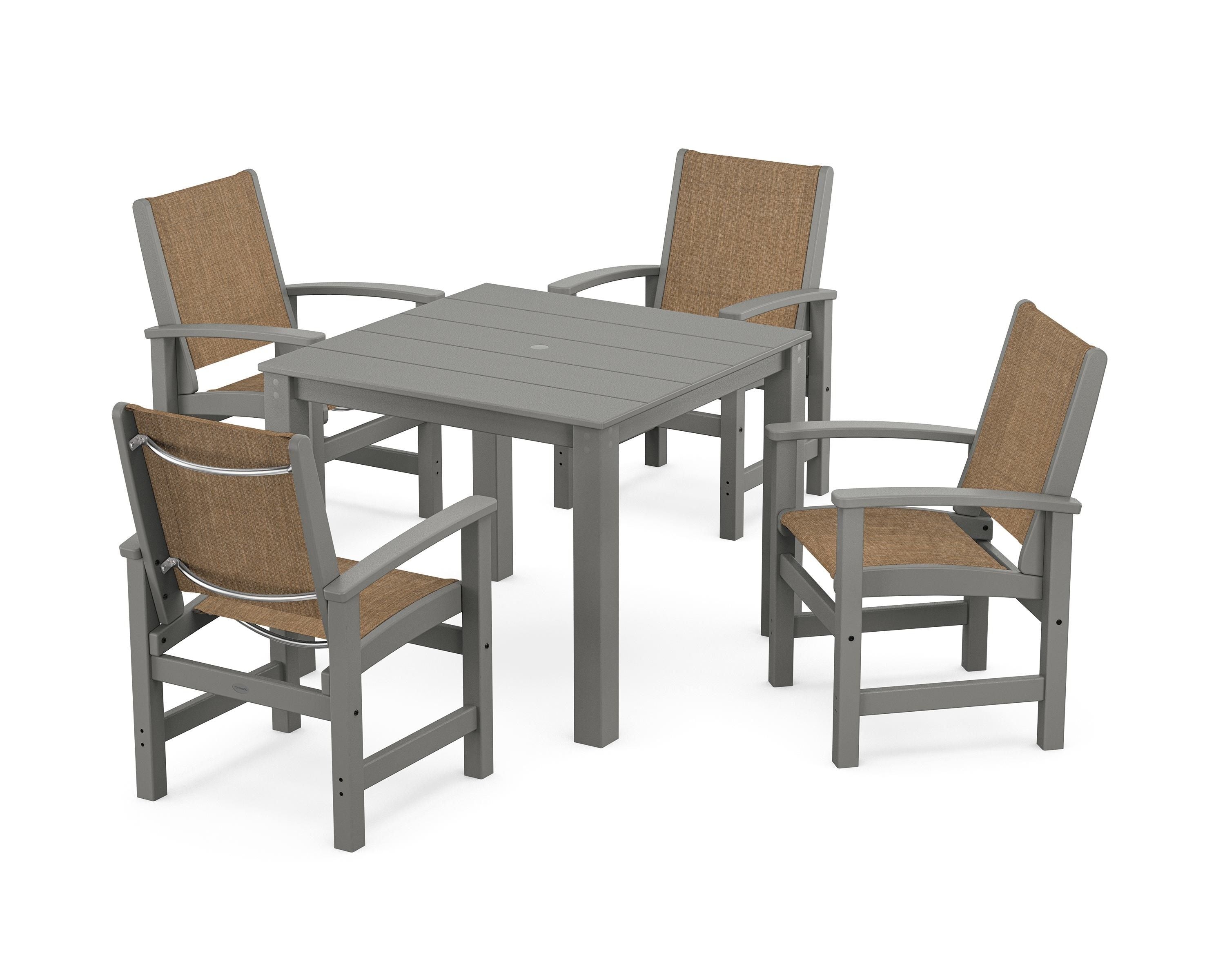 POLYWOOD Coastal 5-Piece Parsons Dining Set in Slate Grey / Burlap Sling