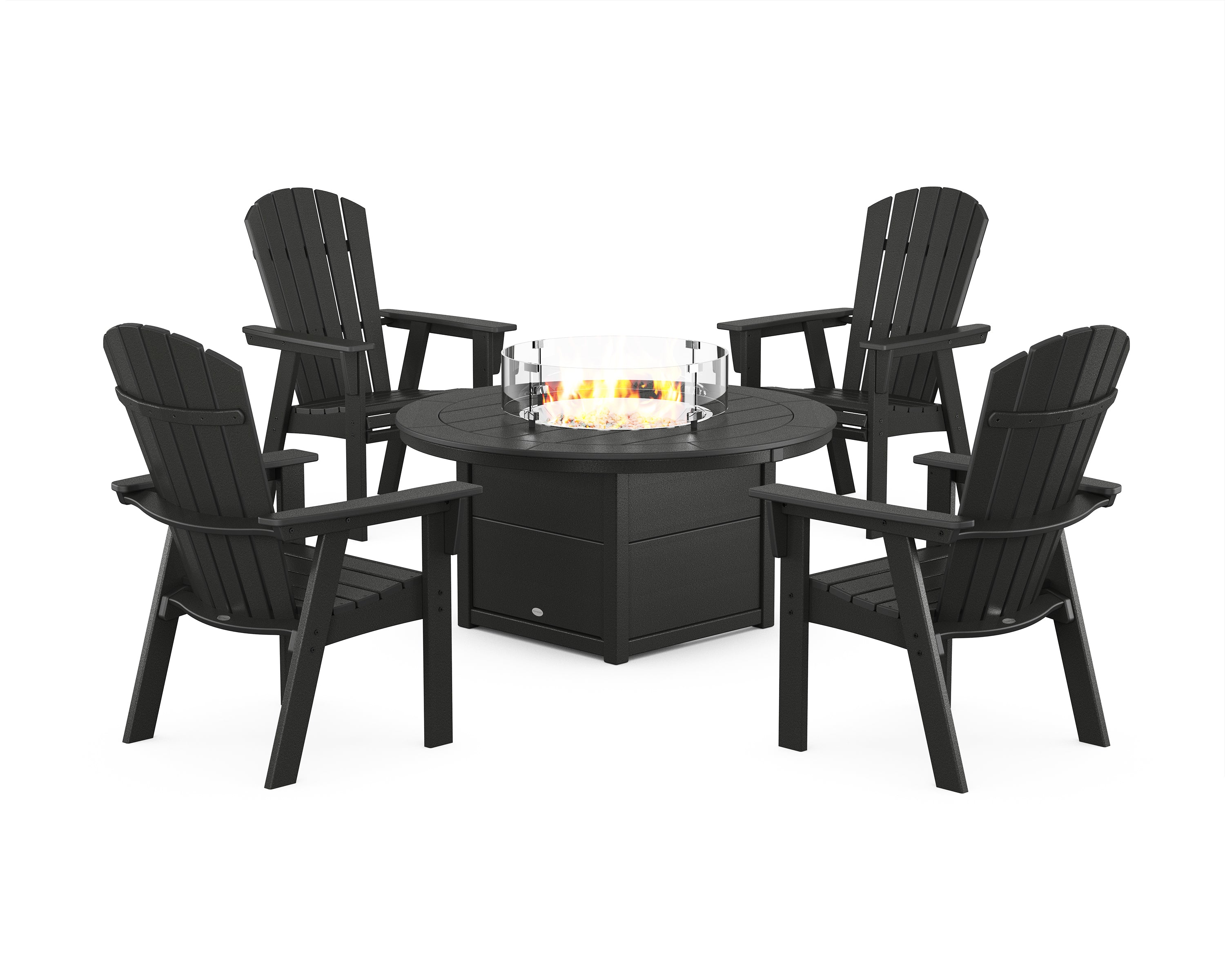 POLYWOOD® Nautical 4-Piece Curveback Upright Adirondack Conversation Set with Fire Pit Table in Black