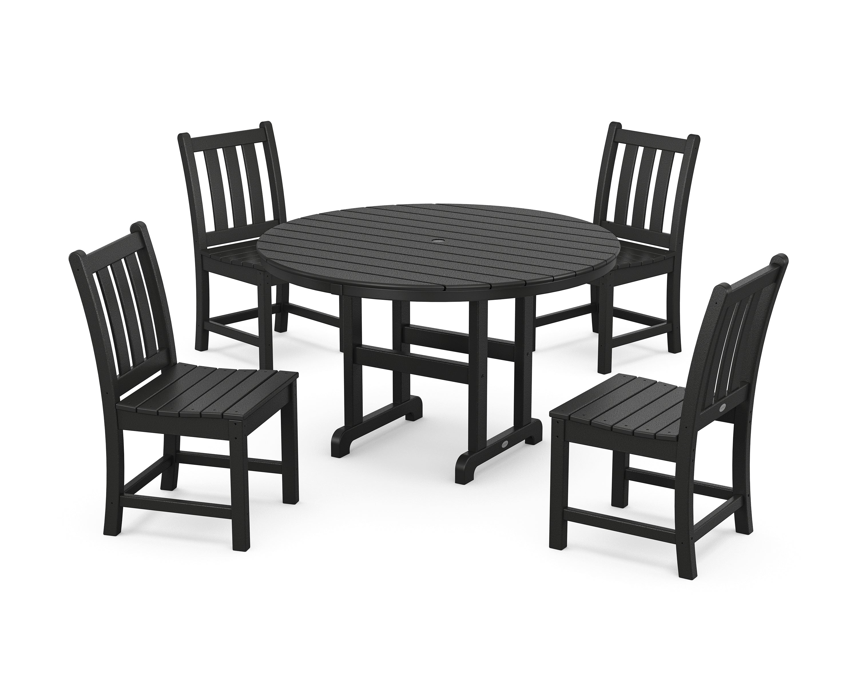 POLYWOOD® Traditional Garden Side Chair 5-Piece Round Farmhouse Dining Set in Black