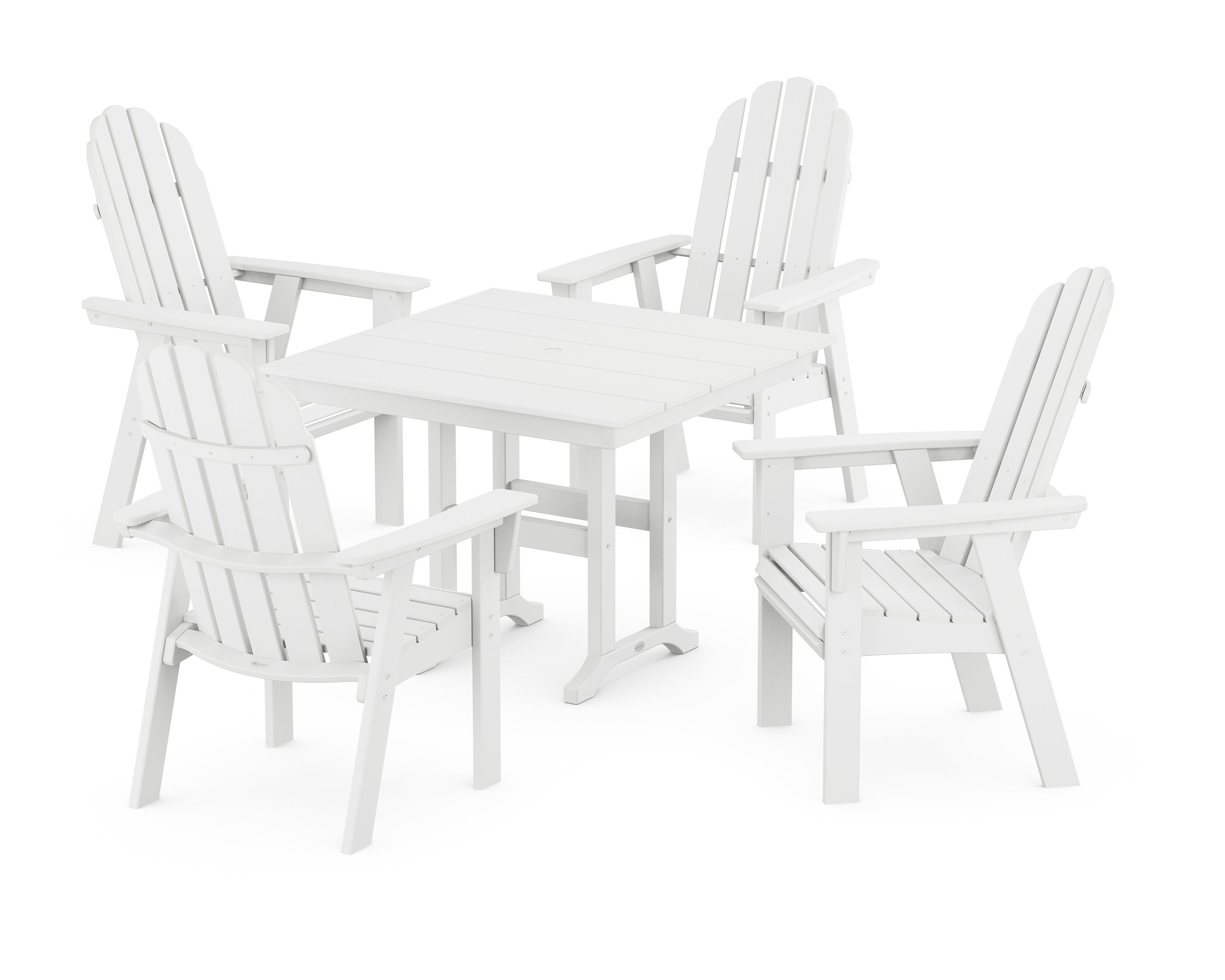 POLYWOOD® Vineyard Curveback Adirondack 5-Piece Farmhouse Dining Set in White