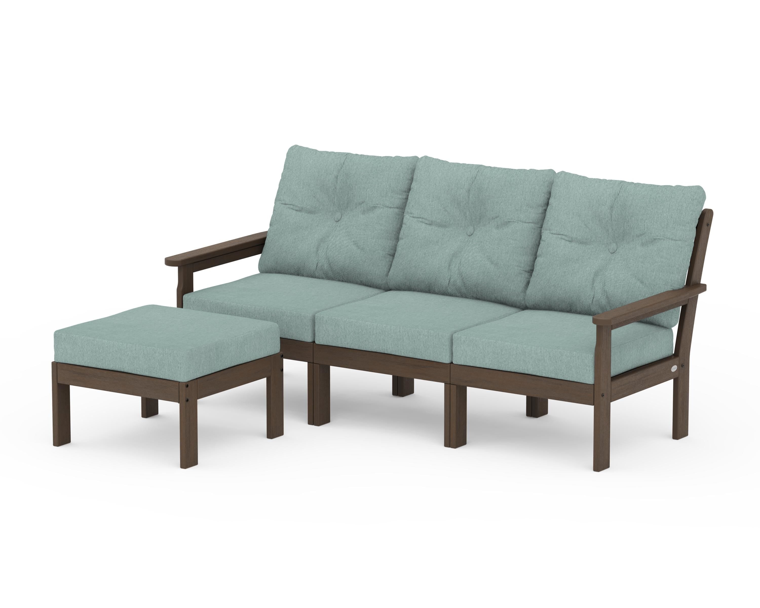 POLYWOOD Vineyard 4-Piece Sectional with Ottoman in Kona / Glacier Spa