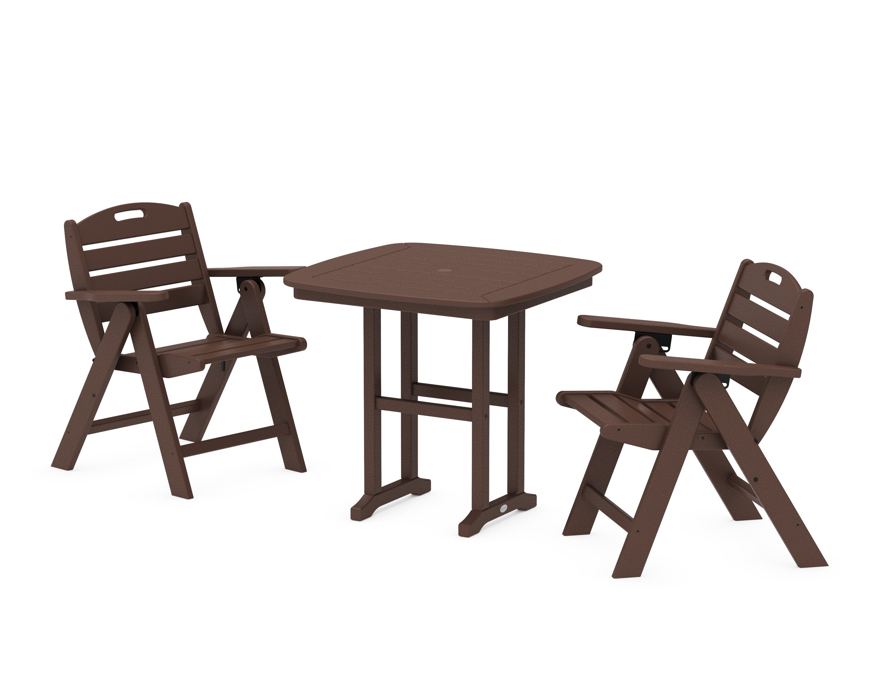 POLYWOOD Nautical Folding Lowback Chair 3-Piece Dining Set in Mahogany