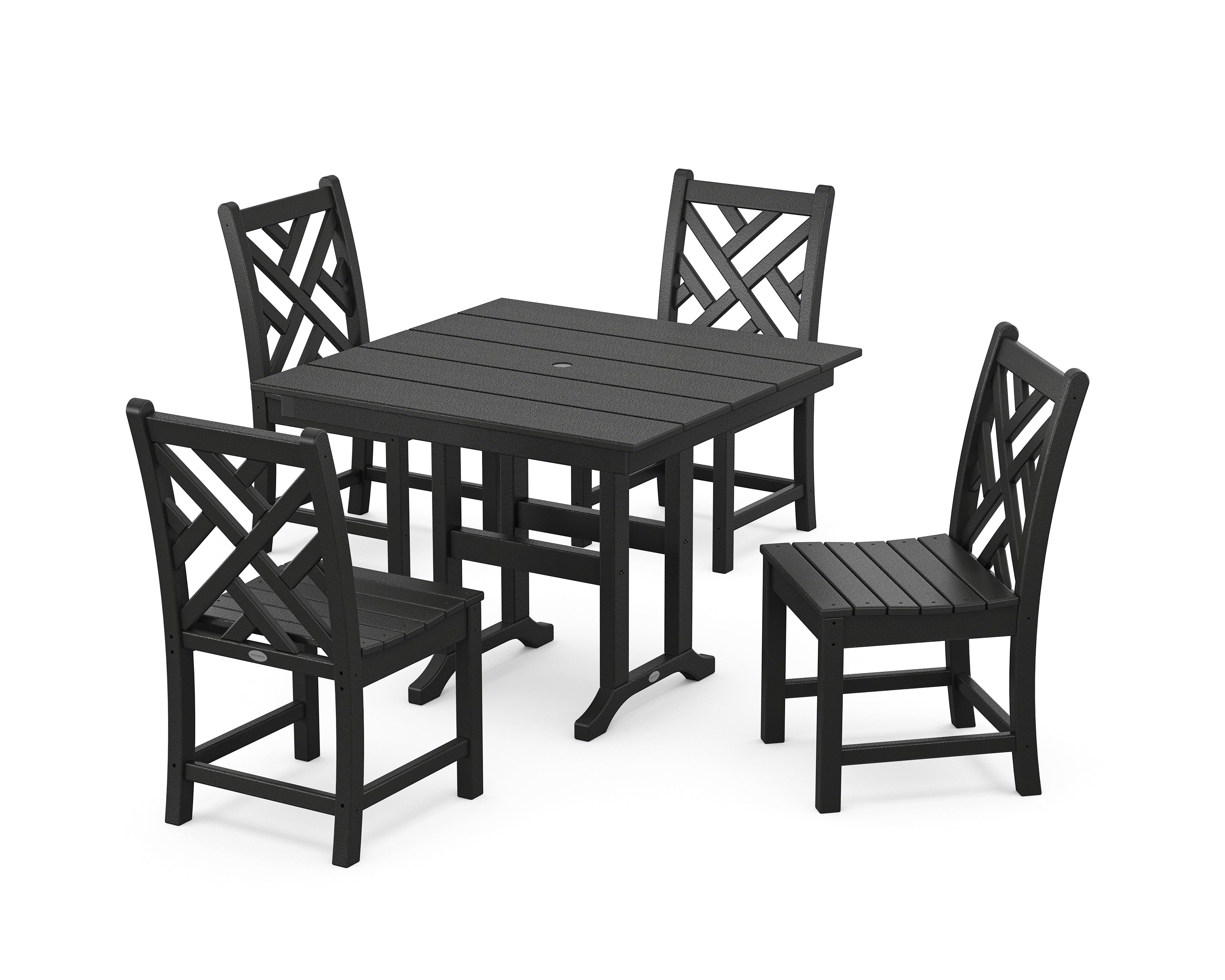 POLYWOOD Chippendale Side Chair 5-Piece Farmhouse Dining Set in Black