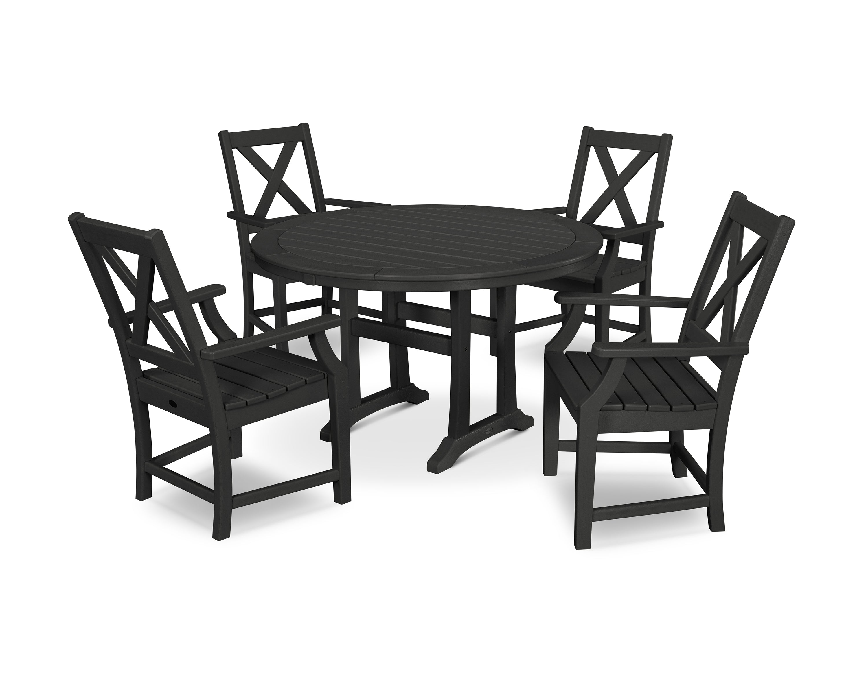 POLYWOOD® Braxton 5-Piece Nautical Trestle Arm Chair Dining Set in Black