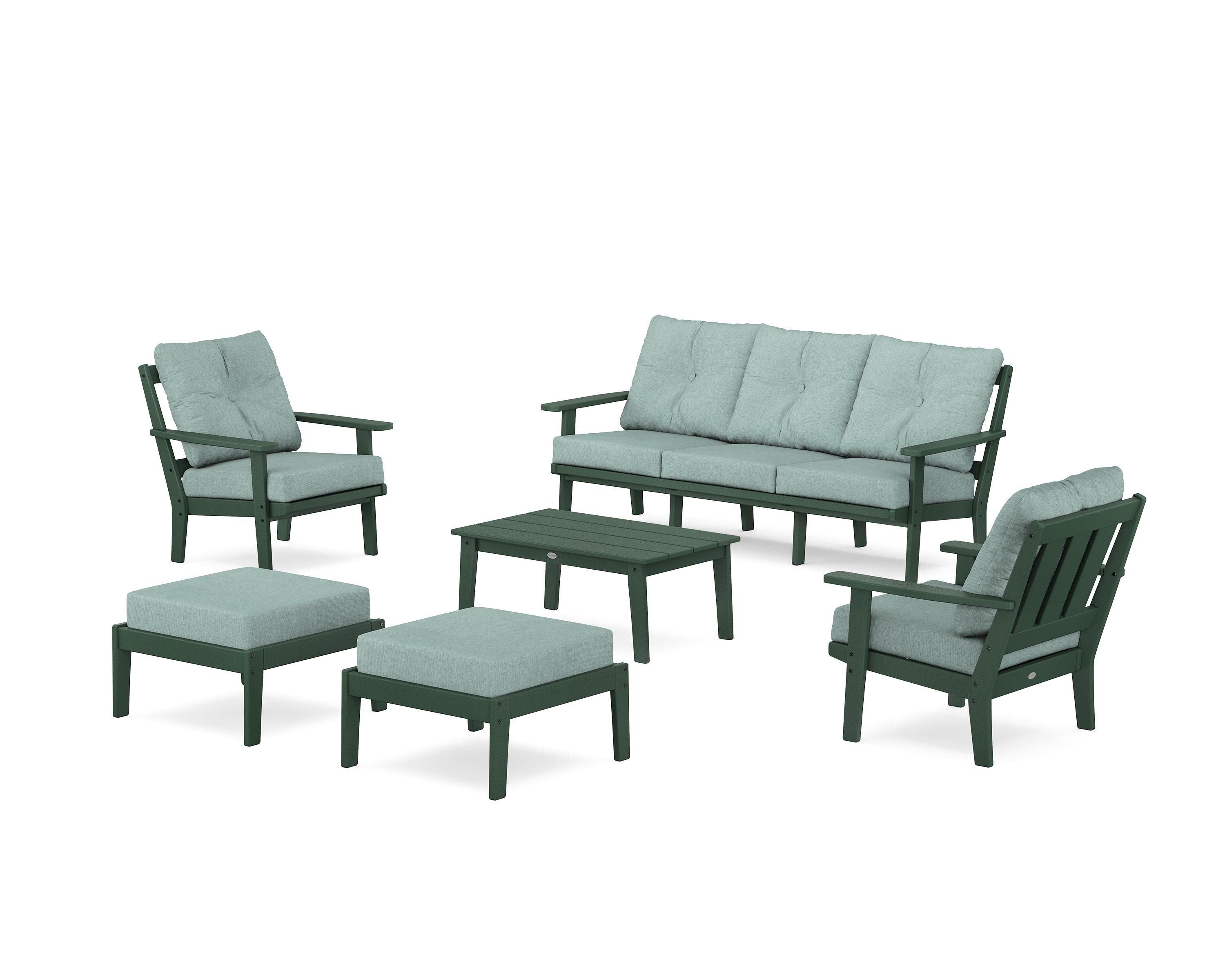 POLYWOOD Oxford 6-Piece Lounge Sofa Set in Green / Glacier Spa