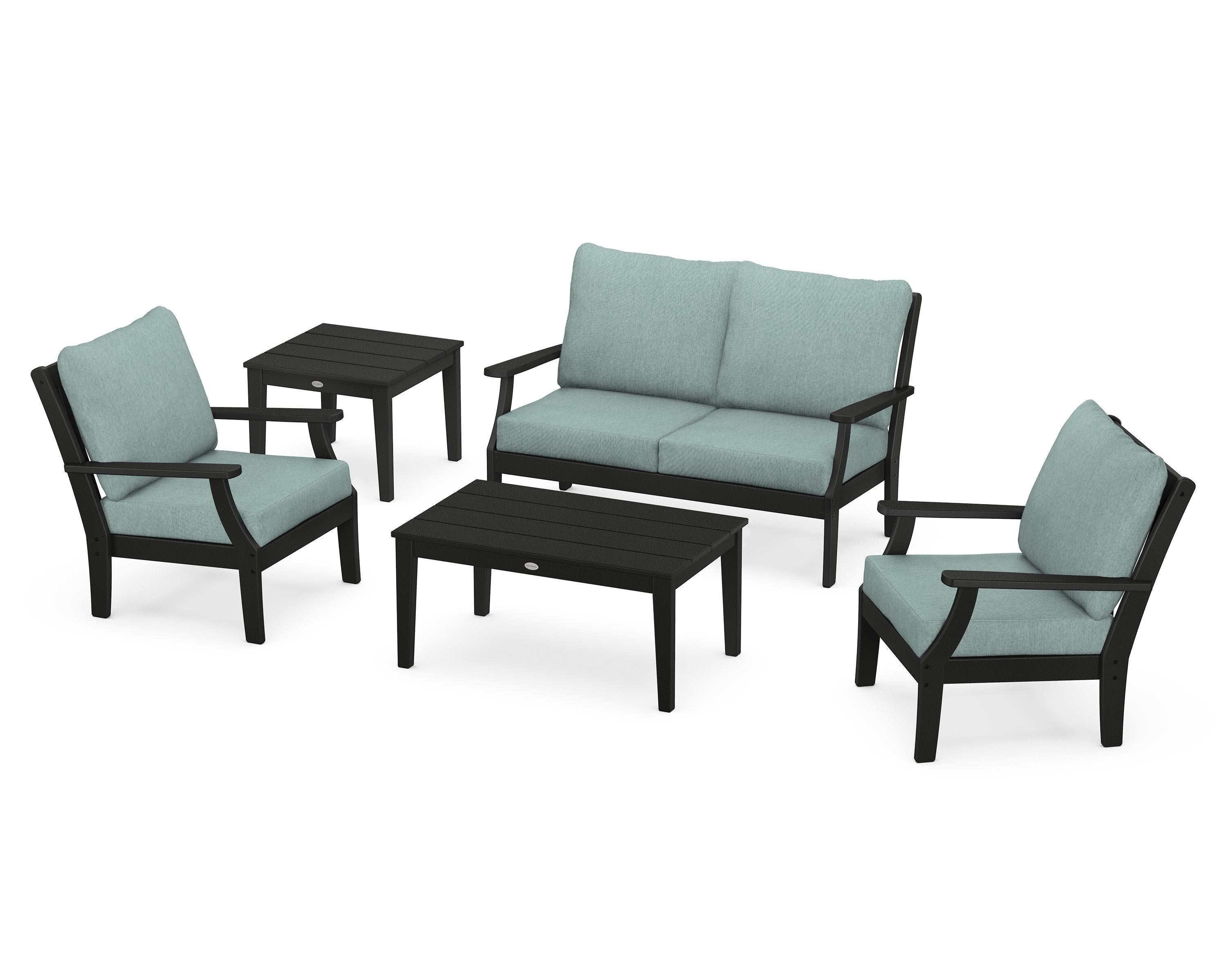 POLYWOOD Braxton 5-Piece Deep Seating Set in Black / Glacier Spa