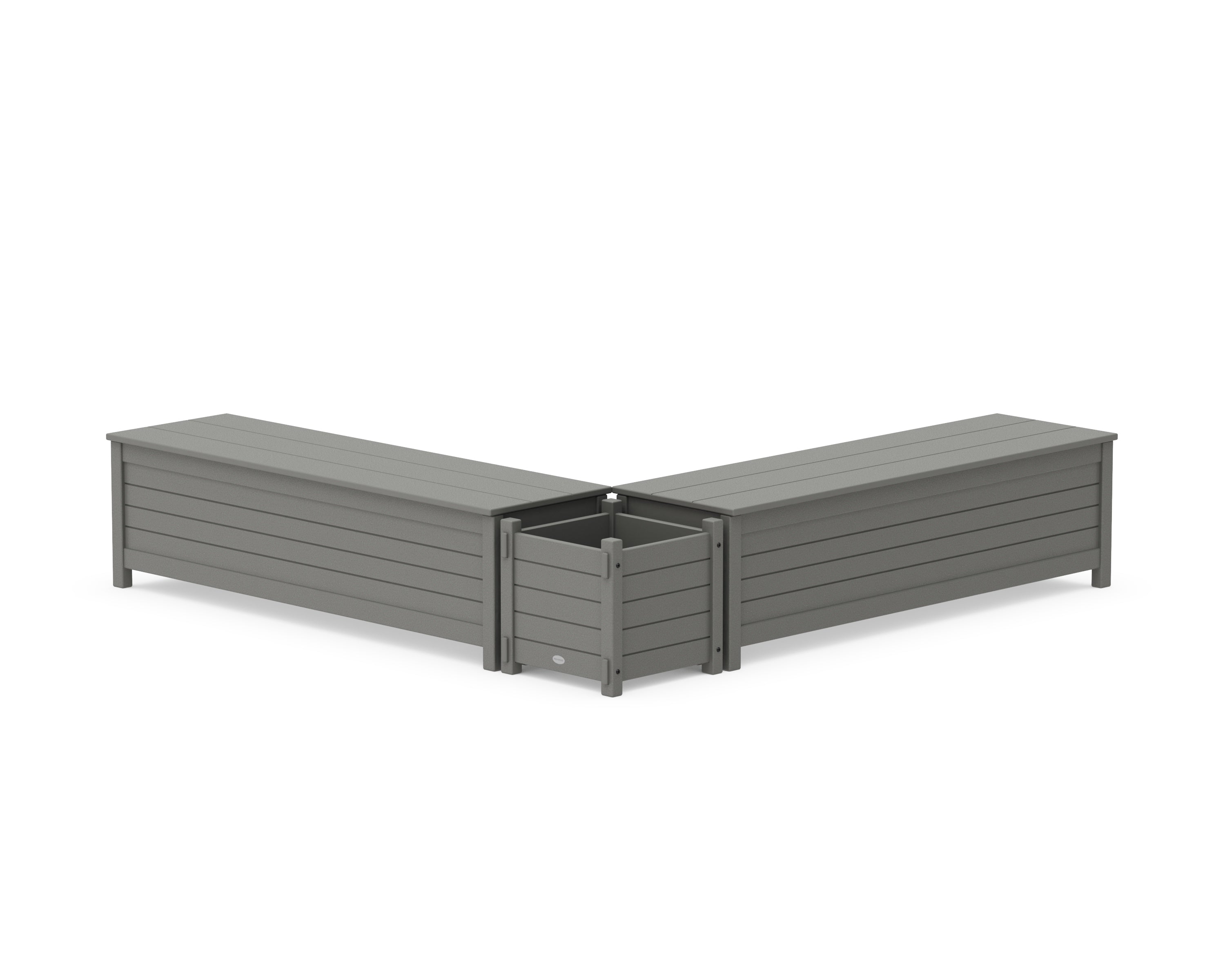 POLYWOOD 60" Nautical L- Shaped Planter Storage Bench Set in Slate Grey