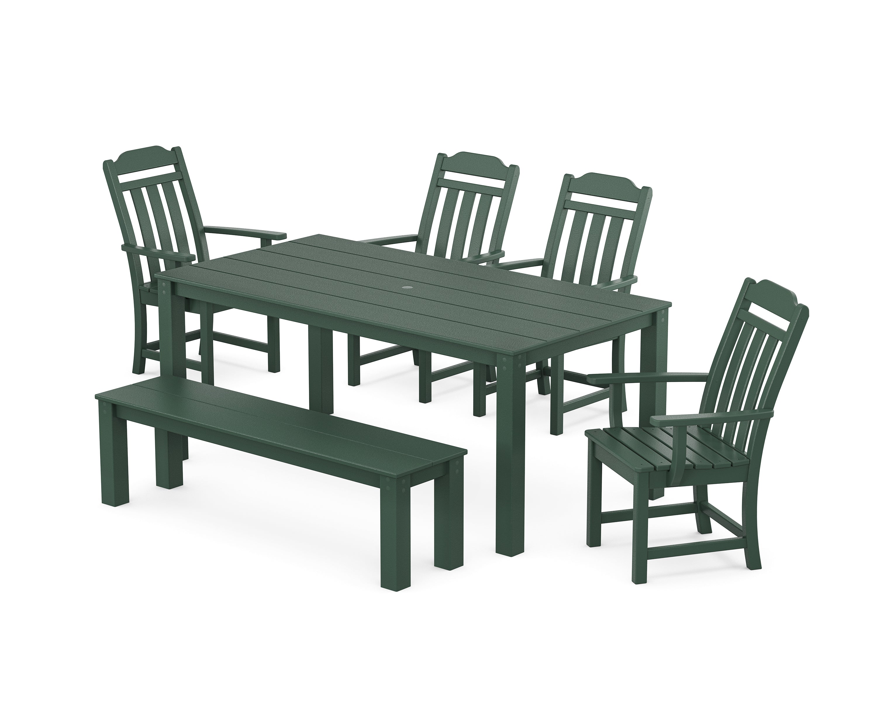 Polywood Country Living 6-Piece Parsons Dining Set with Bench in Green