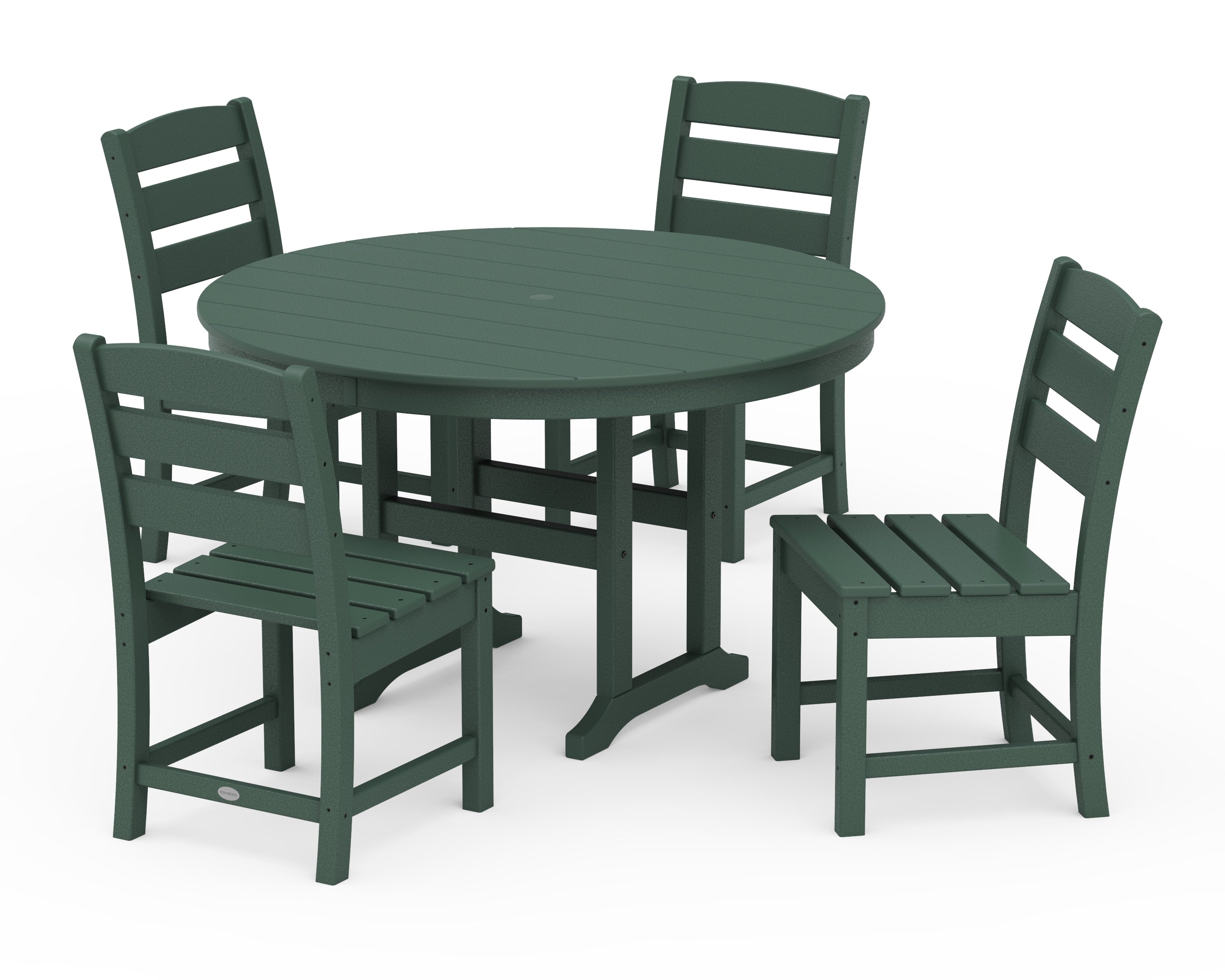 POLYWOOD Lakeside 5-Piece Round Farmhouse Side Chair Dining Set in Green