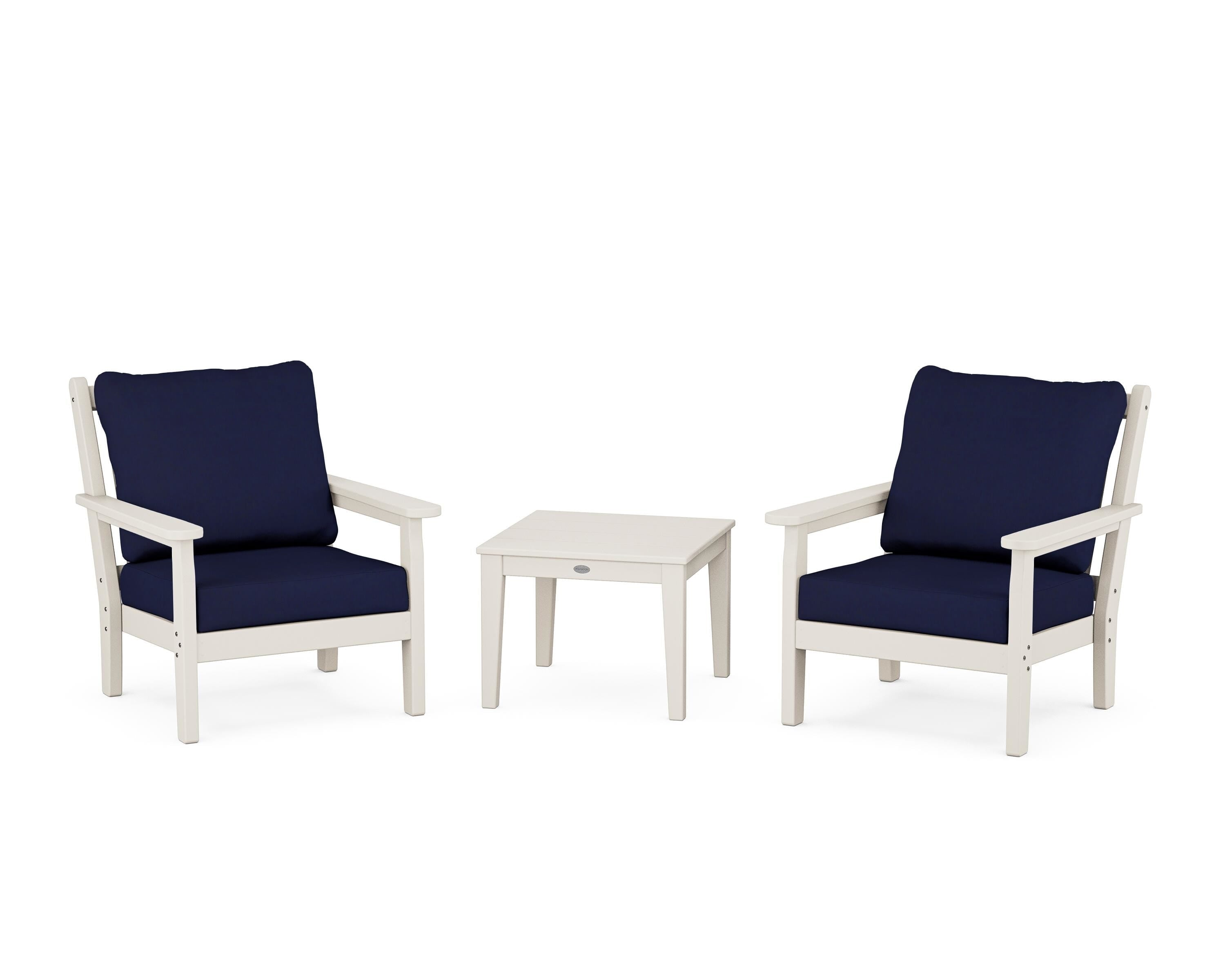 POLYWOOD Chippendale 3-Piece Deep Seating Set in Sand / Navy