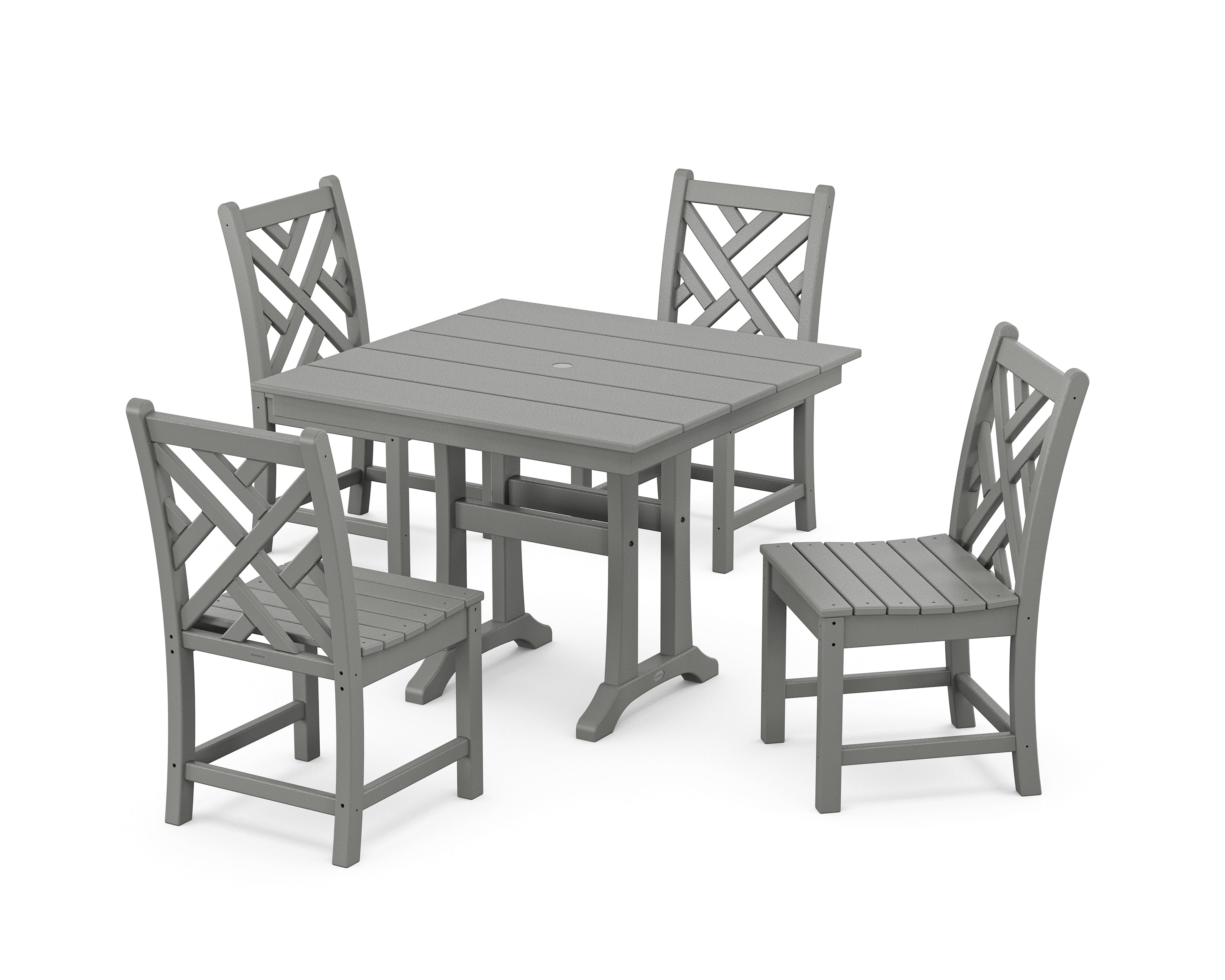 POLYWOOD Chippendale 5-Piece Farmhouse Trestle Side Chair Dining Set in Slate Grey