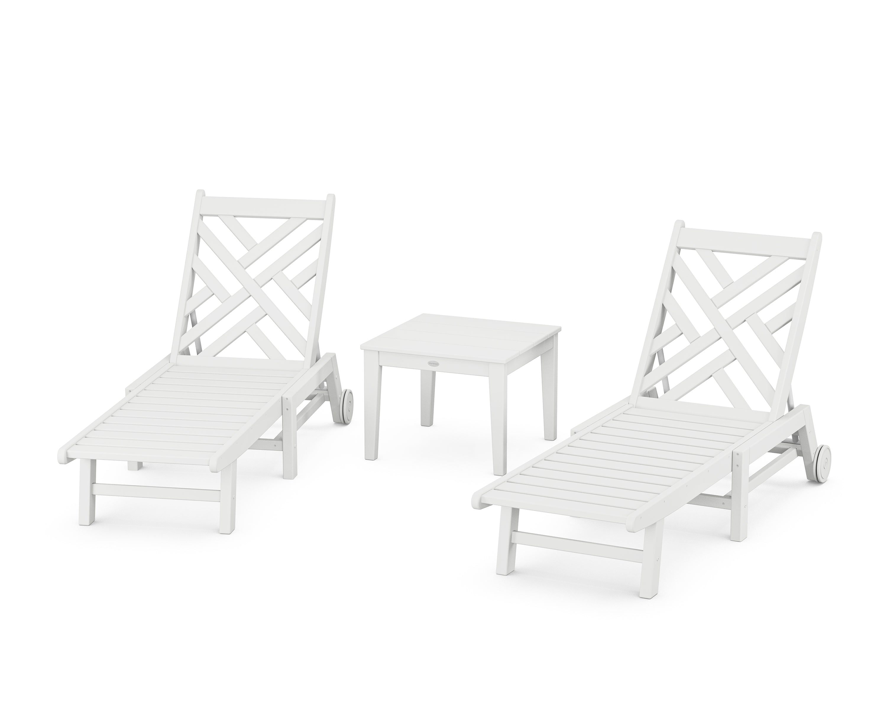 POLYWOOD Chippendale 3-Piece Chaise Set with Wheels in White