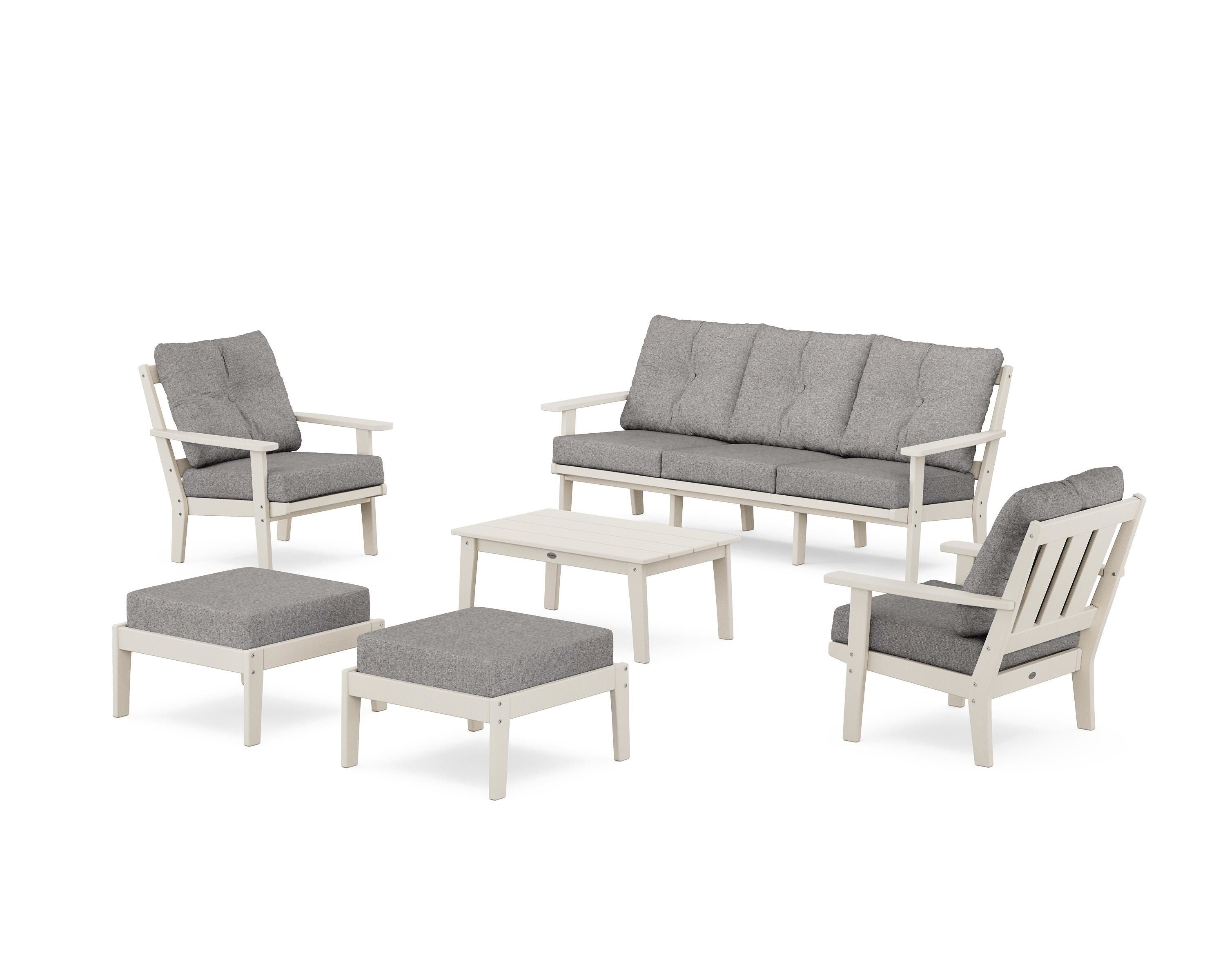 POLYWOOD Oxford 6-Piece Lounge Sofa Set in Sand / Grey Mist