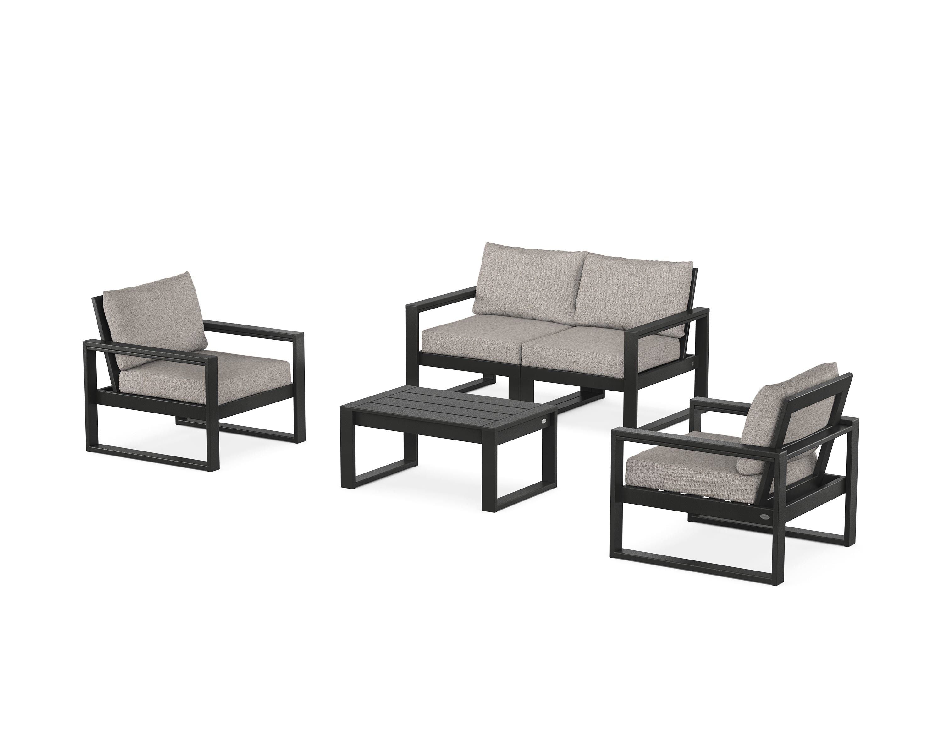 POLYWOOD EDGE Sectional 4-Piece Deep Seating Set with Loveseat in Black / Weathered Tweed