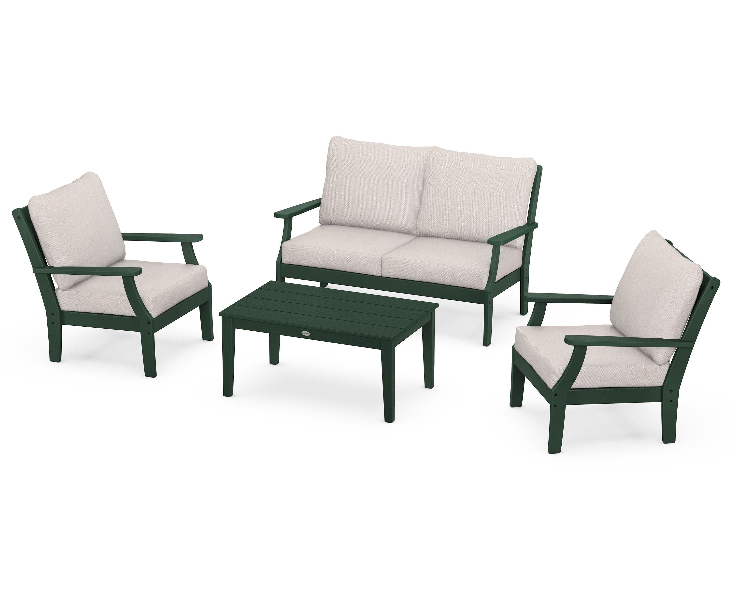 POLYWOOD Braxton 4-Piece Deep Seating Chair Set in Green / Dune Burlap