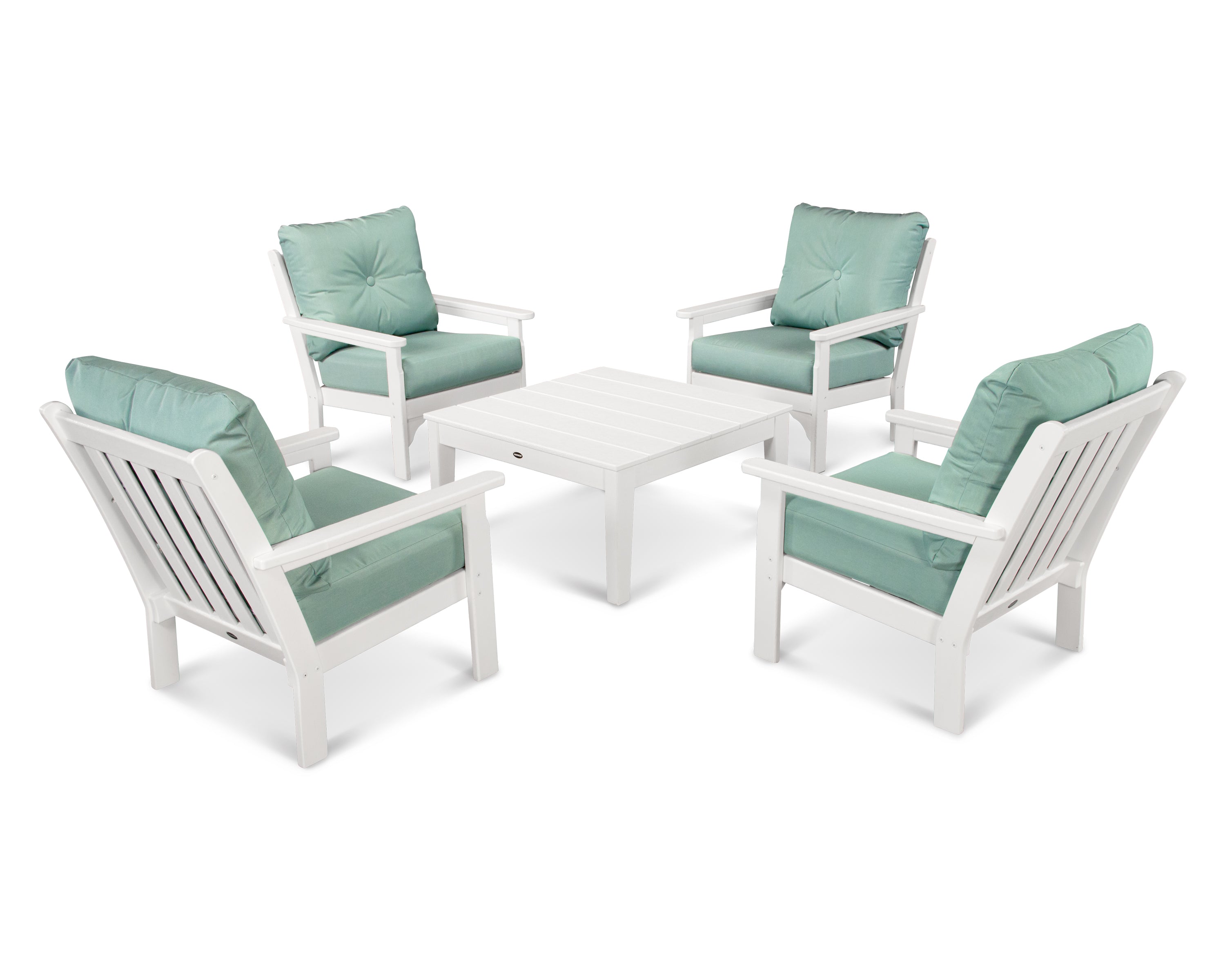 POLYWOOD Vineyard 5-Piece Deep Seating Conversation Set in White / Spa