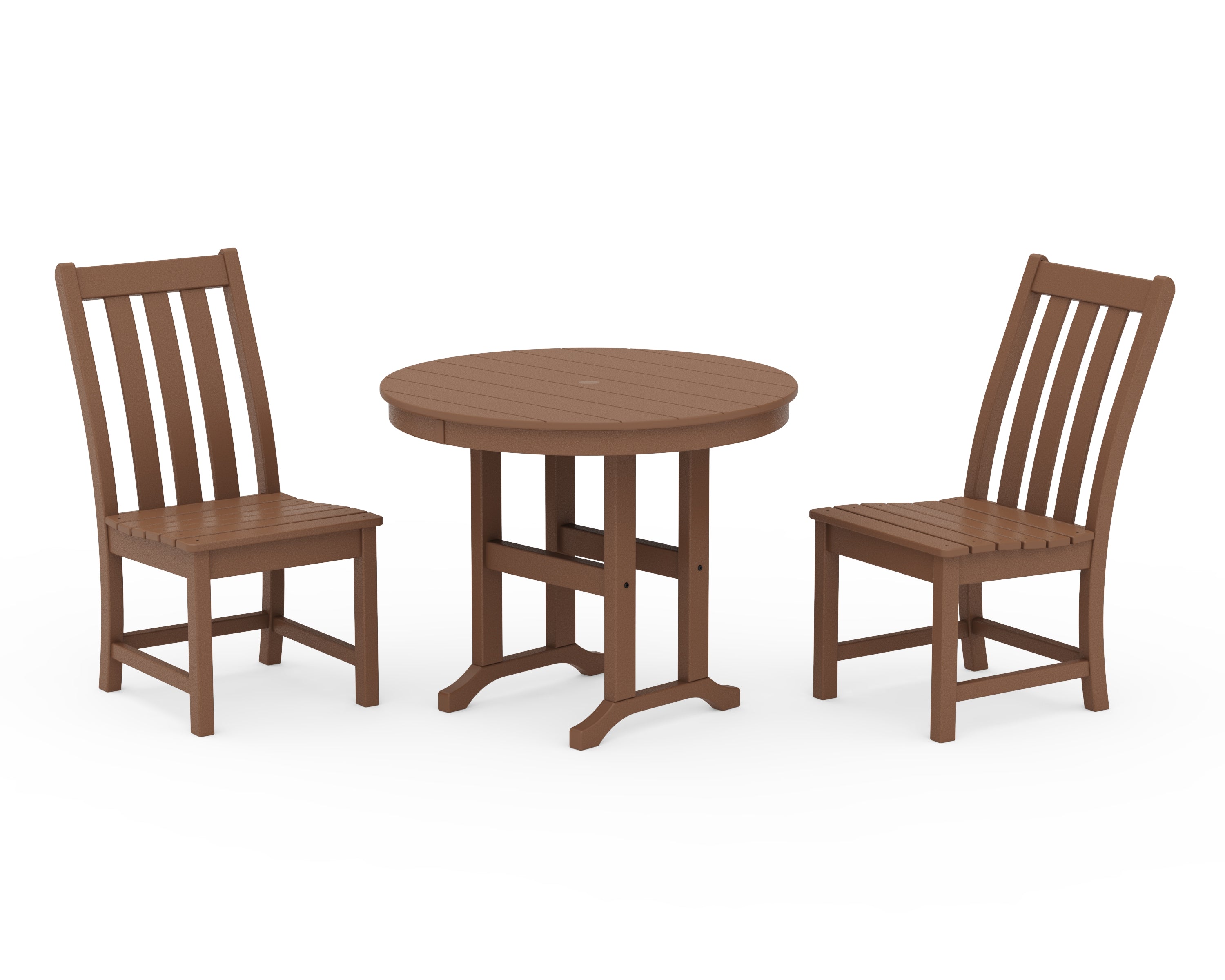 POLYWOOD Vineyard Side Chair 3-Piece Round Dining Set in Teak