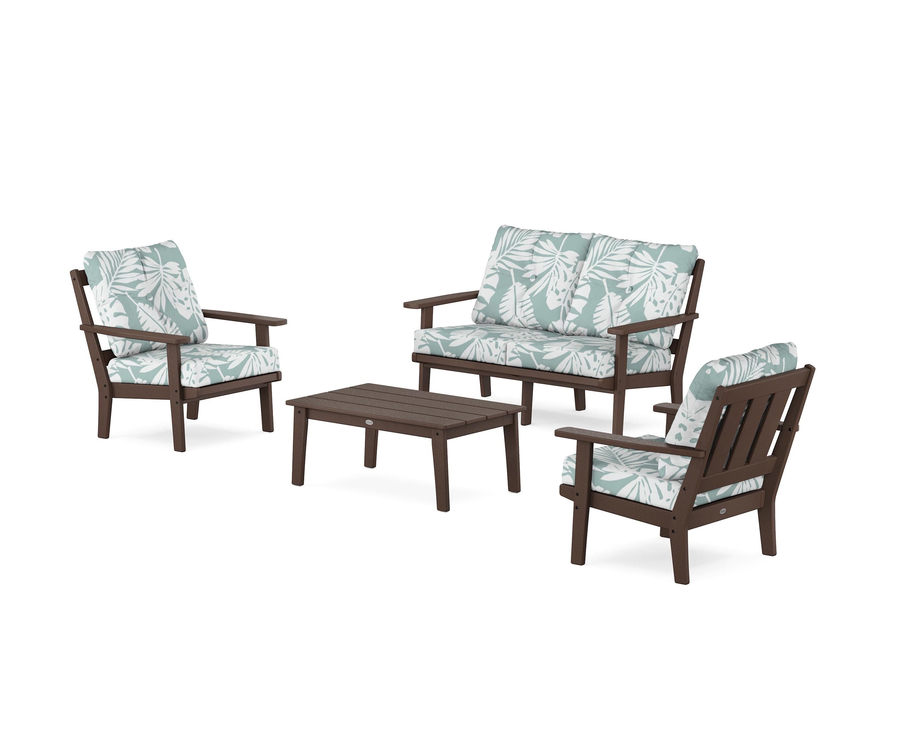 POLYWOOD Oxford 4-Piece Deep Seating Set with Loveseat in Mahogany / Leaf Glacier Spa