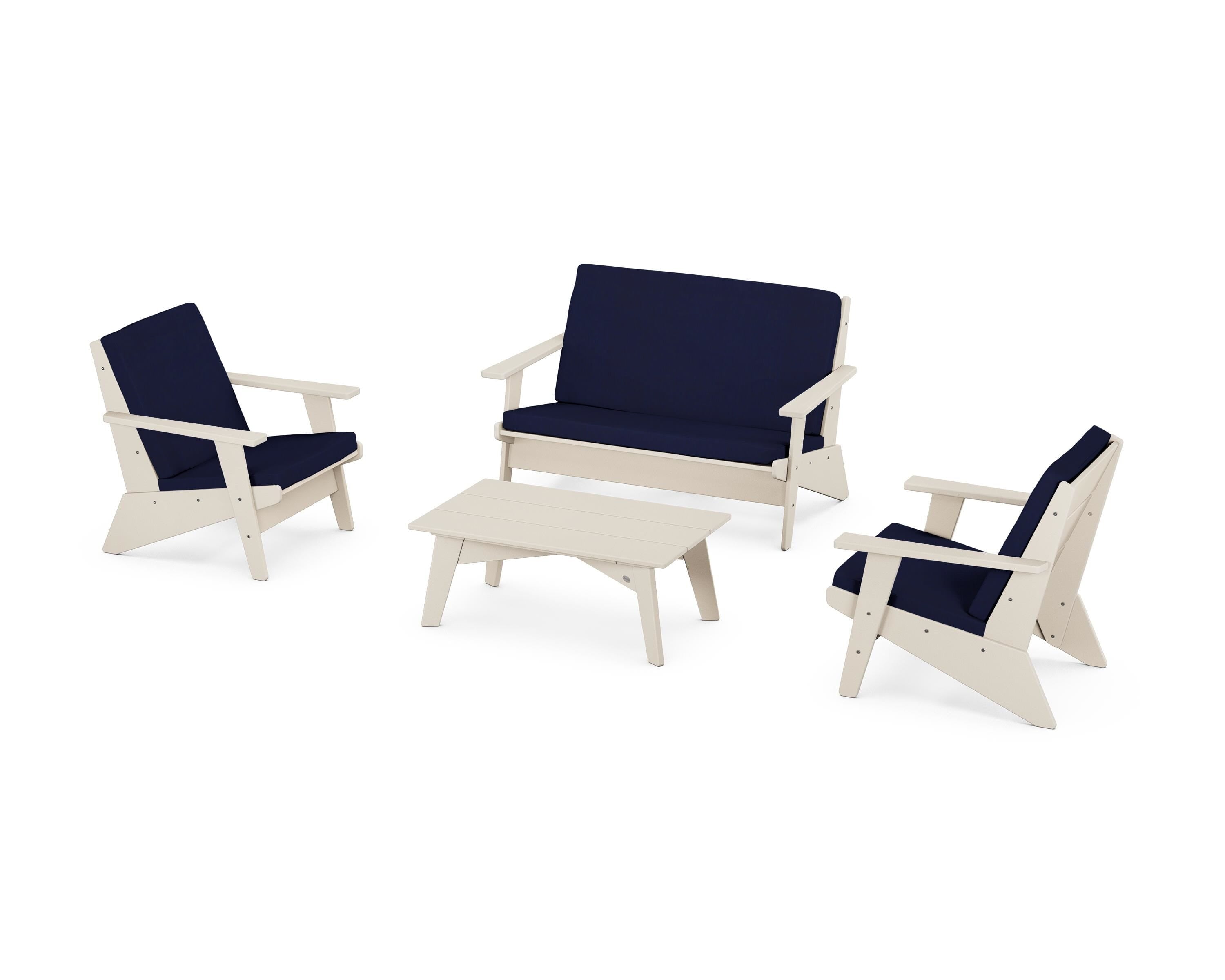 POLYWOOD Riviera Modern Lounge 4-Piece Set in Sand / Navy