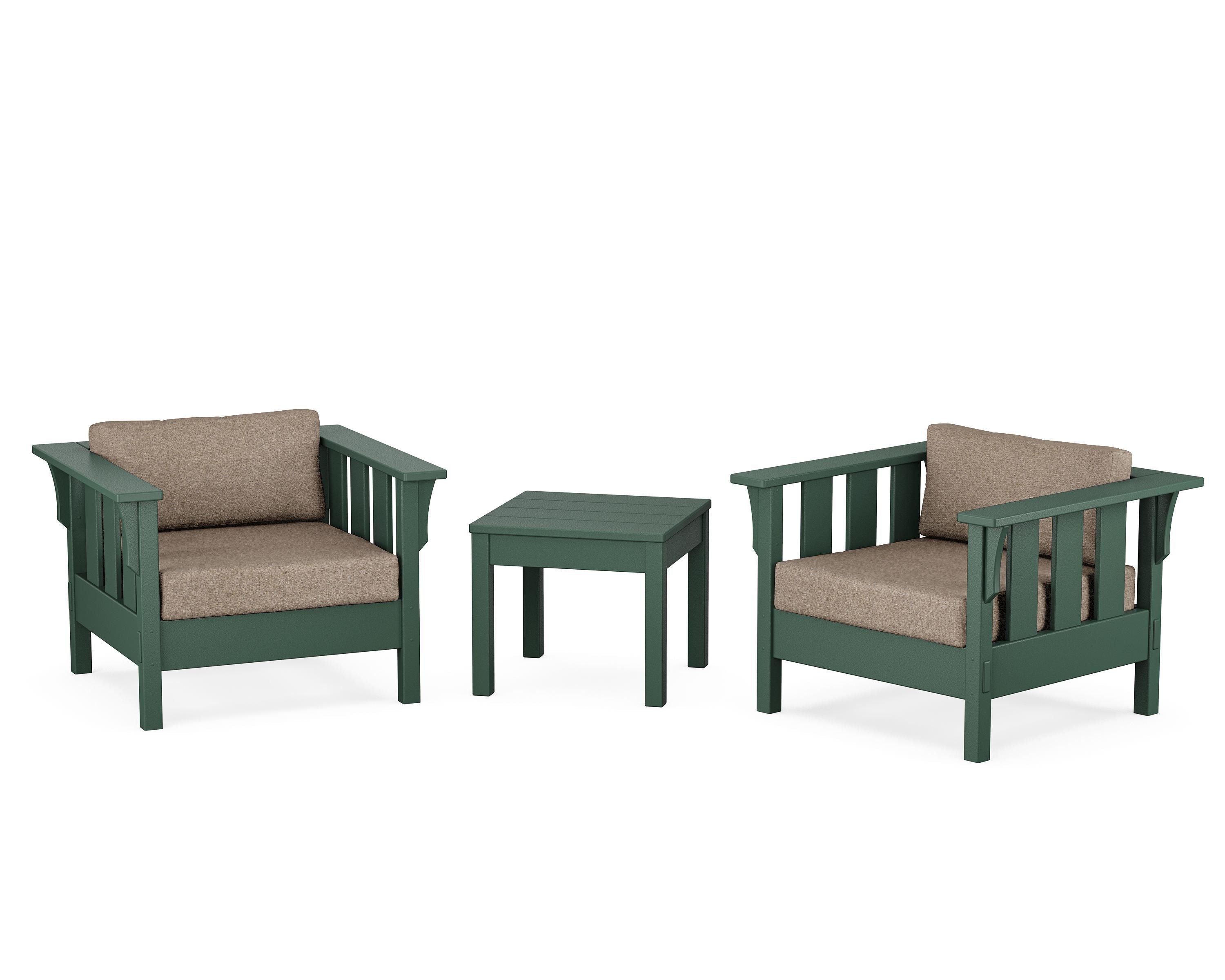 Martha Stewart by POLYWOOD Acadia 3-Piece Deep Seating Set in Green / Spiced Burlap