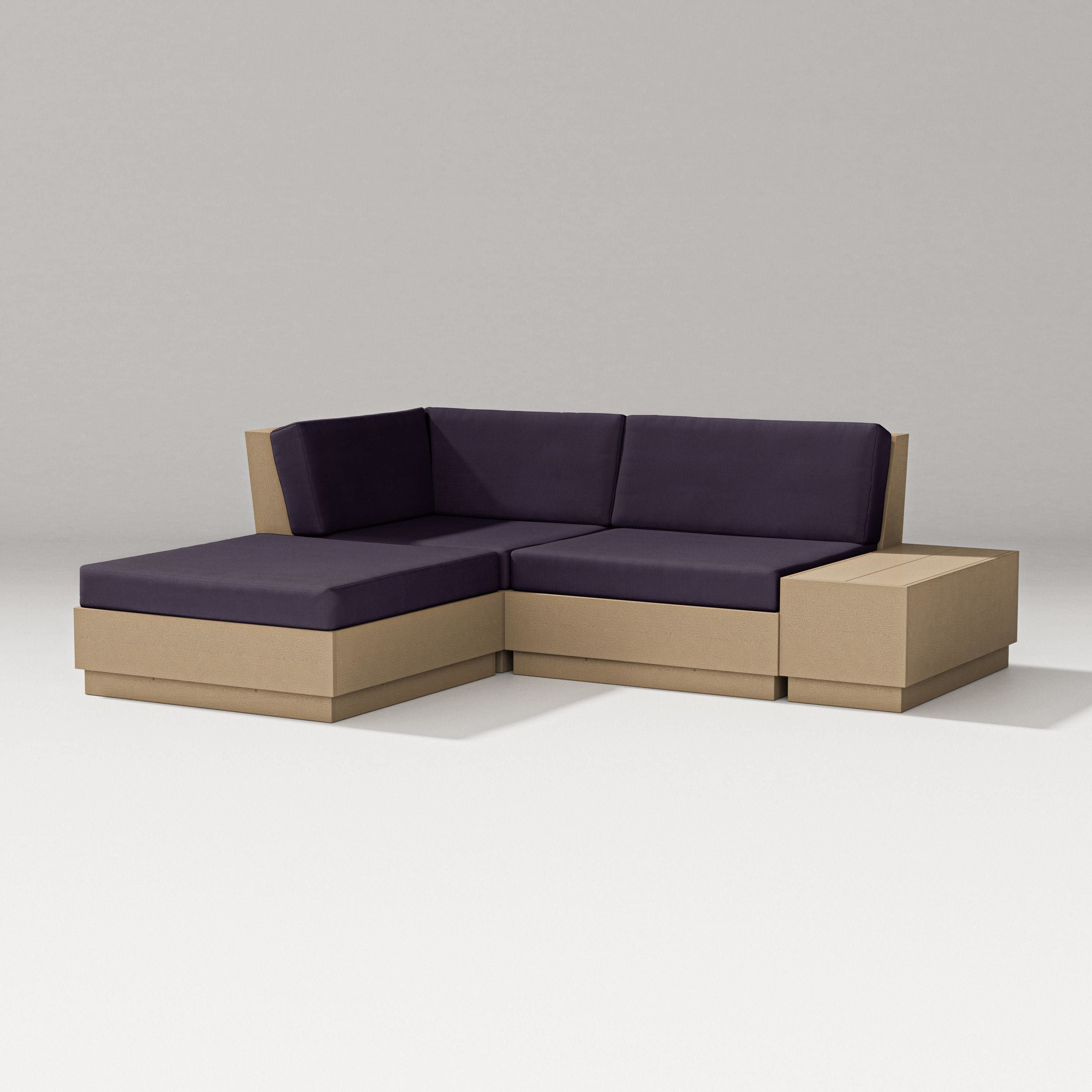 PW Designer Series Elevate Loveseat Sectional with Chaise in Vintage Sahara / Navy Linen