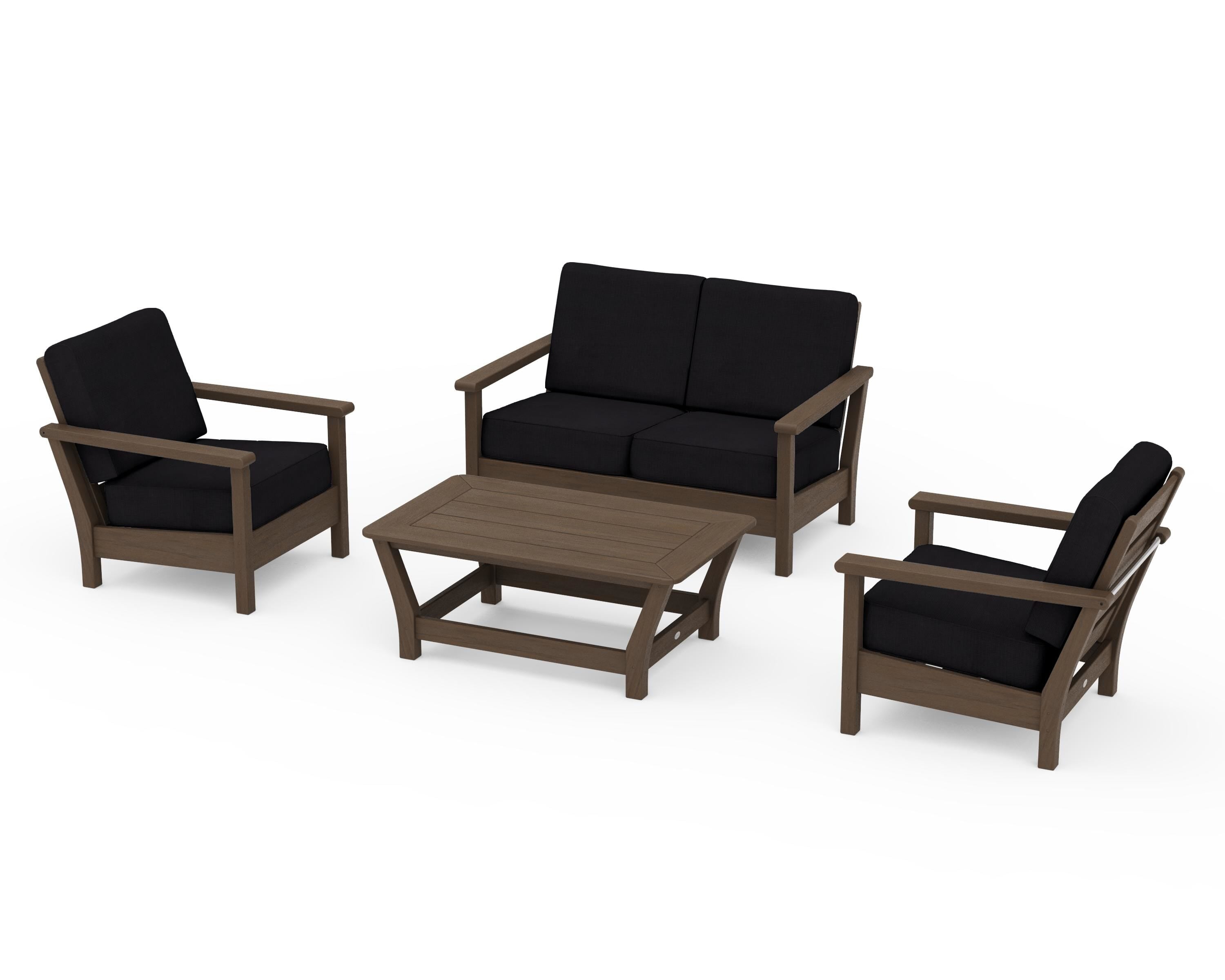 POLYWOOD Harbour 4-Piece Deep Seating Set in Kona / Midnight Linen