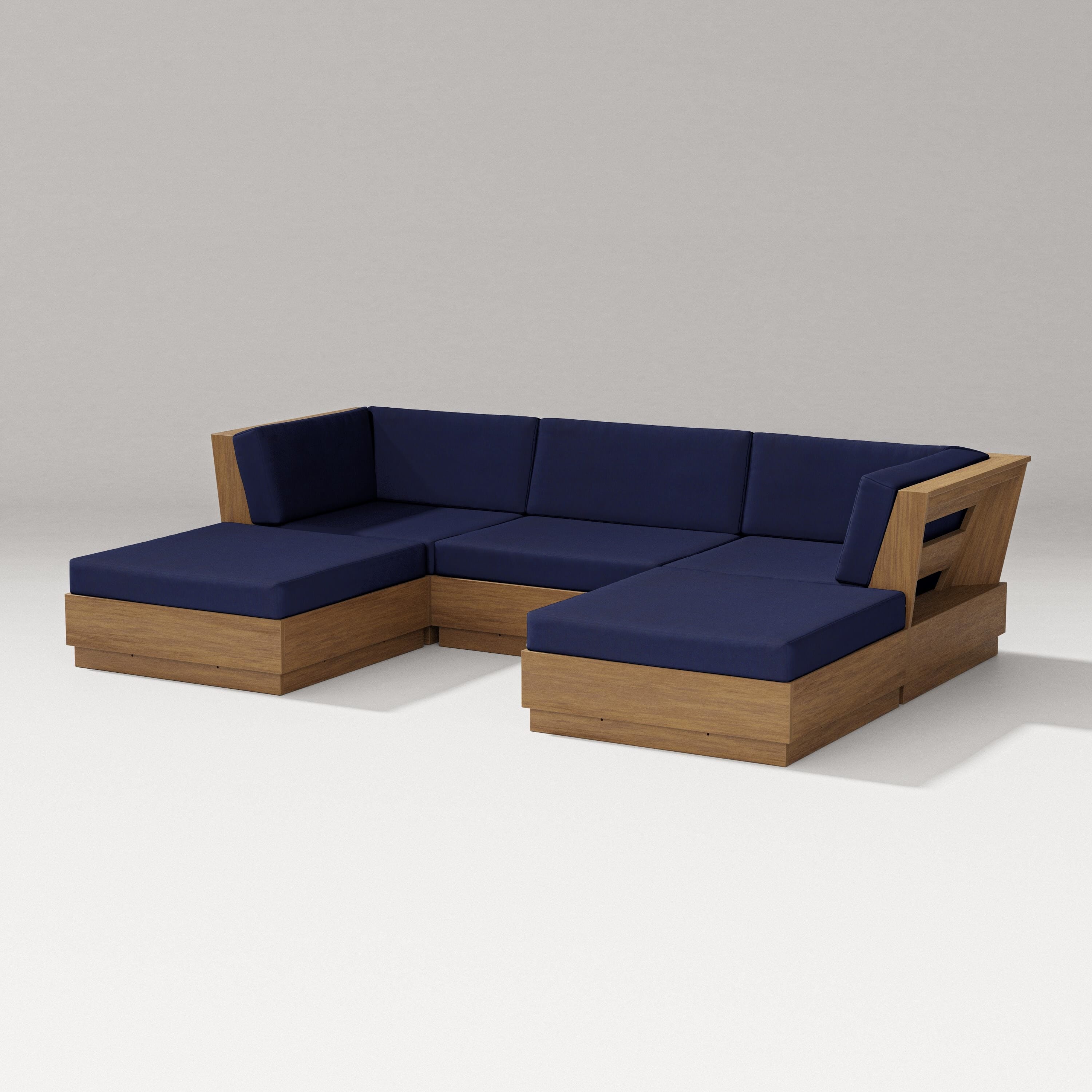 PW Designer Series Elevate Double Chaise Sectional in Natural / Navy